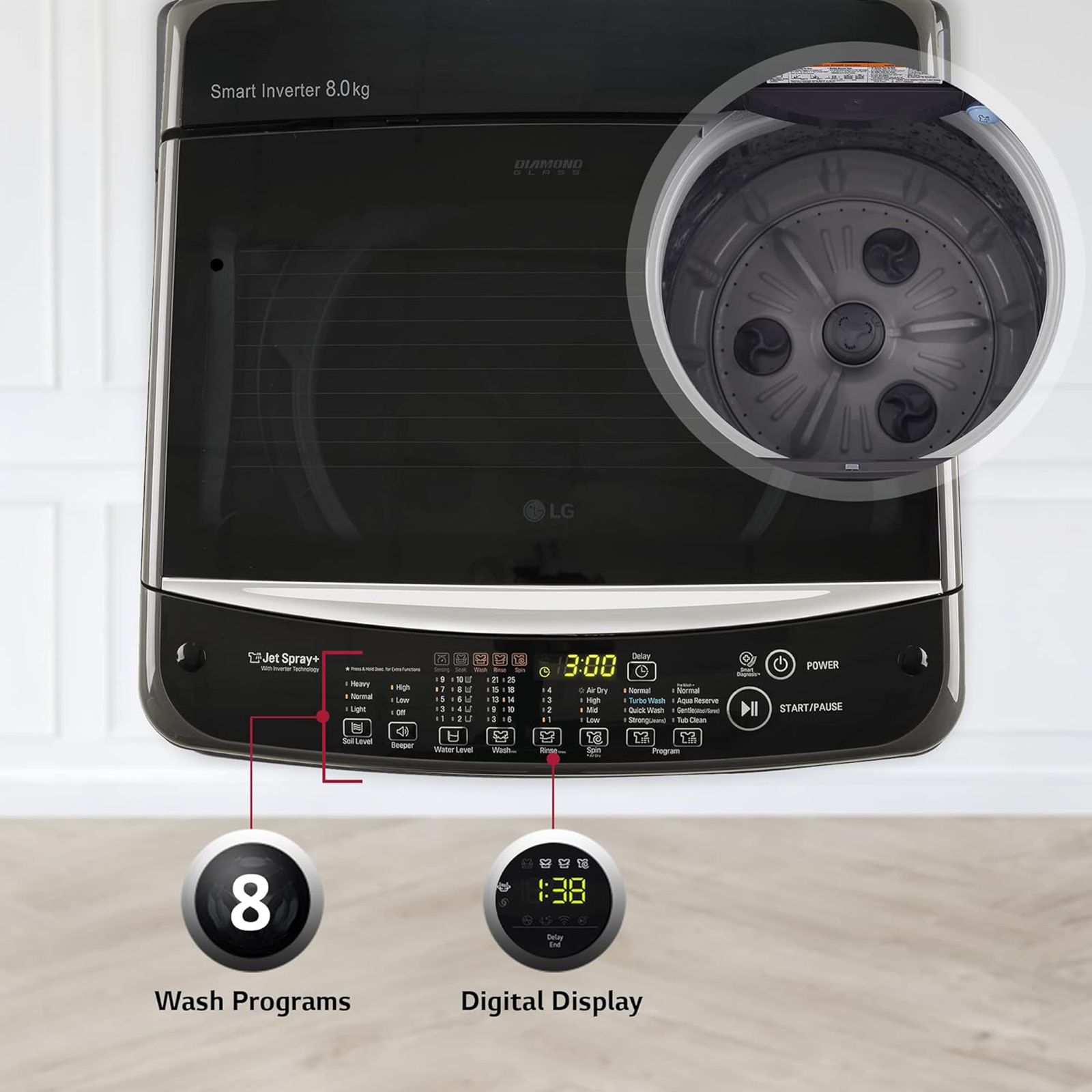 LG 8 kg 5 Star Inverter Fully Automatic Top Load Washing Machine (T80SJMB1Z.ABMQEIL, Smart Inverter Technology, Middle Black)_14