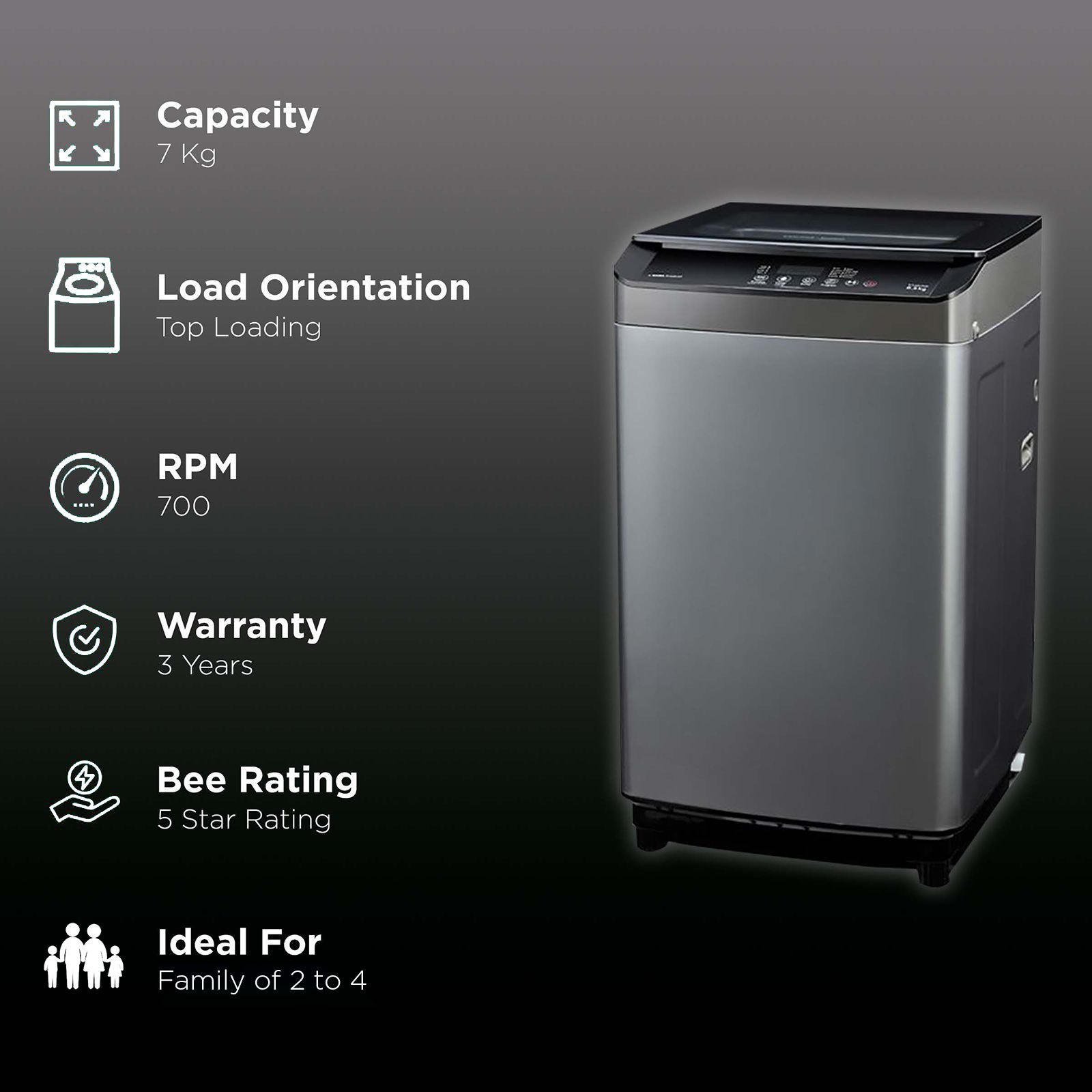 Voltas Beko 7 kg 5 Star Fully Automatic Top Load Washing Machine (WTL70UPGB, Lint Filter, Grey)_2