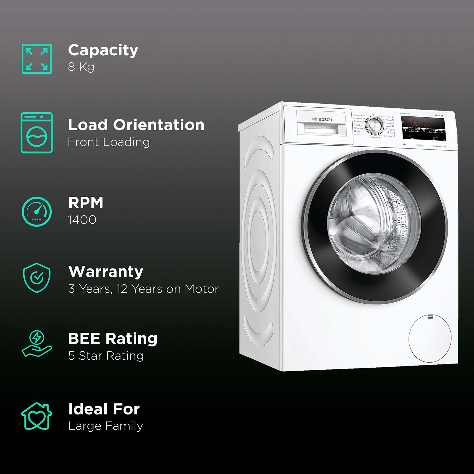BOSCH 8 kg 5 Star Inverter Fully Automatic Front Load Washing Machine (Series 6, WAJ2846WIN, EcoSilence Drive, White) BOSCH 8 kg 5 Star Inverter Fully Automatic Front Load Washing Machine (Series 6, WAJ2846WIN, EcoSilence Drive, White)_2