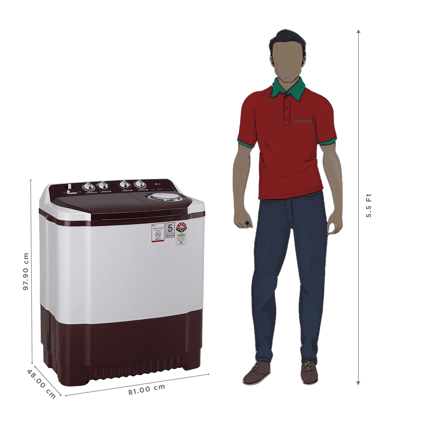 LG 8 kg 5 Star Semi Automatic Washing Machine with Lint Filter (P8030SRAZ.ABGQEIL, Burgundy) LG 8 kg 5 Star Semi Automatic Washing Machine with Lint Filter (P8030SRAZ.ABGQEIL, Burgundy)_2