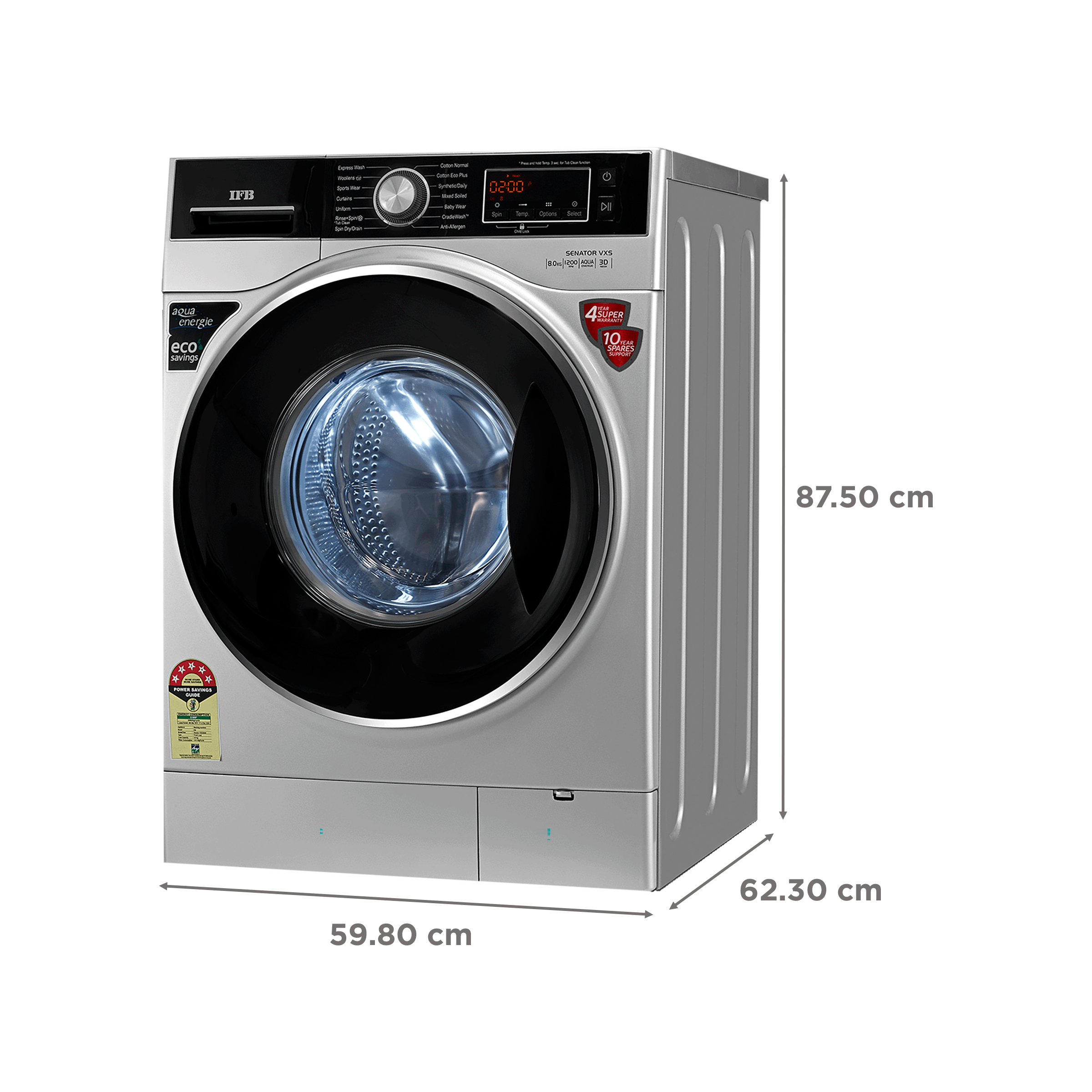 IFB 8 kg 5 Star Fully Automatic Front Load Washing Machine (Senator VXS 0812, Aqua Energie, Silver)_3