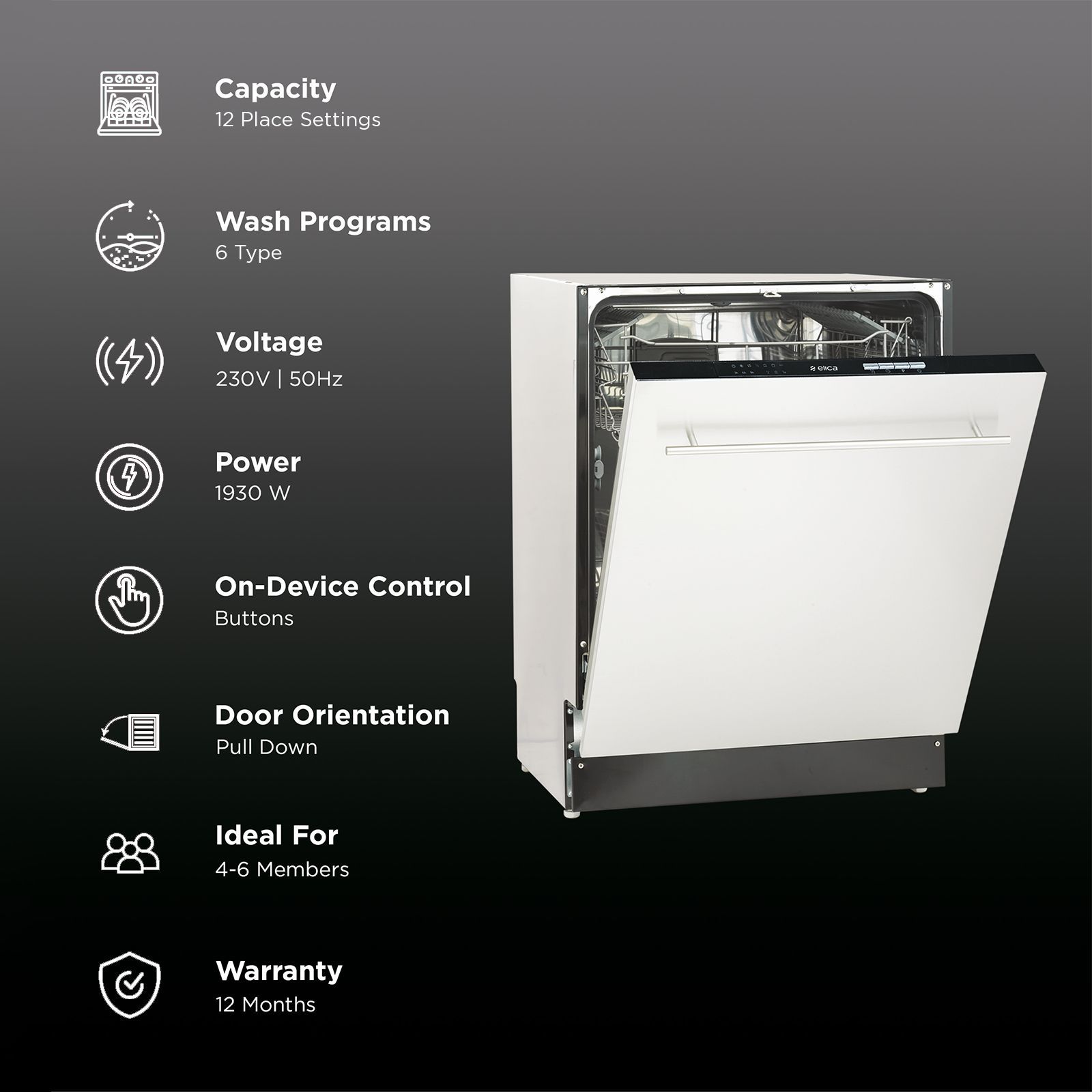 elica WQP12-7711 12 Place Settings Built-in Dishwasher with On Device Control (Stainless Steel)_3