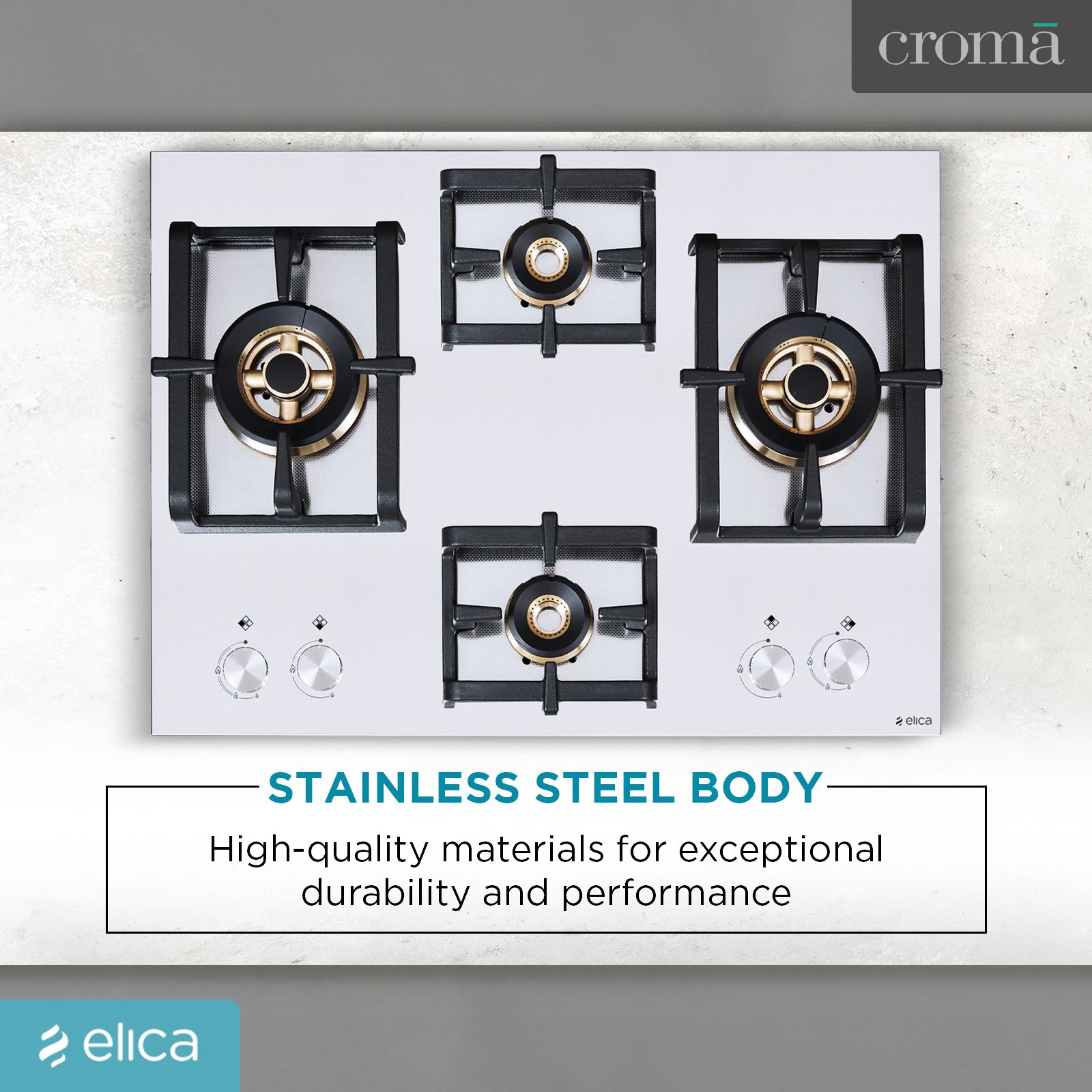 Elica INOX PRO FB MFC 4B 70 DX 4 Burner Automatic Electric Hob (Round Metallic Knob, Stainless Steel)_8