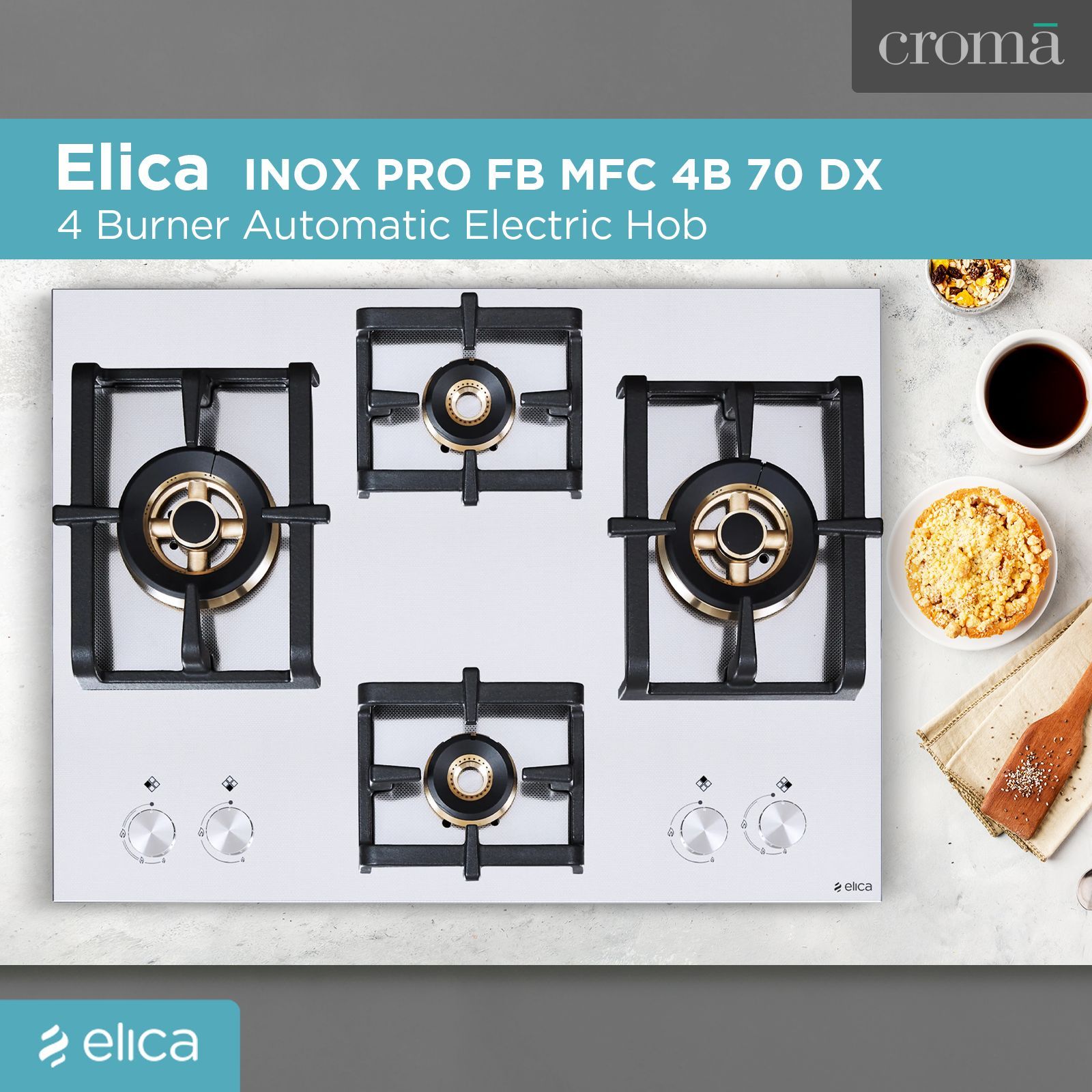 Elica INOX PRO FB MFC 4B 70 DX 4 Burner Automatic Electric Hob (Round Metallic Knob, Stainless Steel)_6