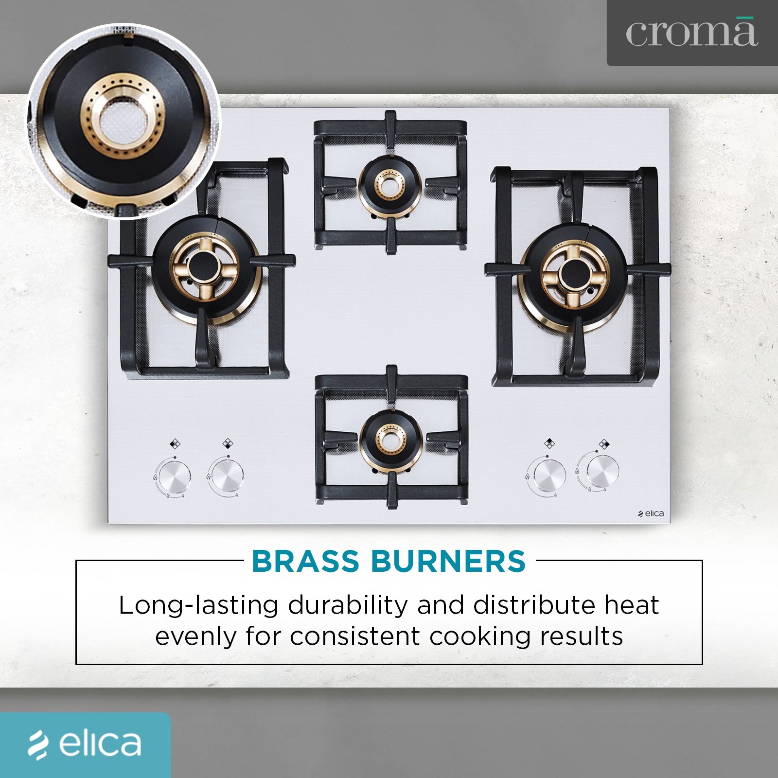 Elica INOX PRO FB MFC 4B 70 DX 4 Burner Automatic Electric Hob (Round Metallic Knob, Stainless Steel)_7