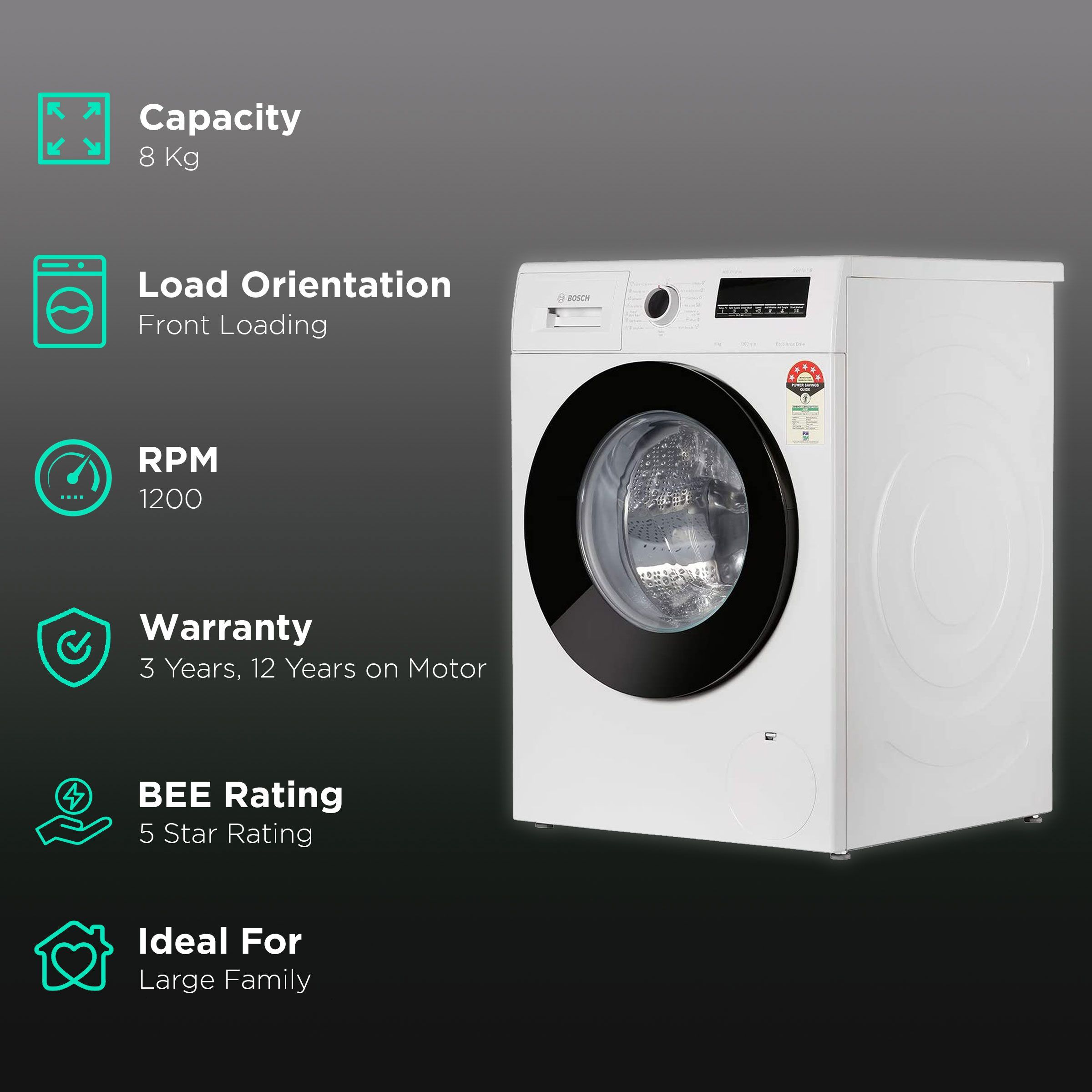BOSCH 8 kg 5 Star Fully Automatic Front Load Washing Machine (Series 6, WAJ24267IN, Anti Wrinkle Function, White) BOSCH 8 kg 5 Star Fully Automatic Front Load Washing Machine (Series 6, WAJ24267IN, Anti Wrinkle Function, White)_2