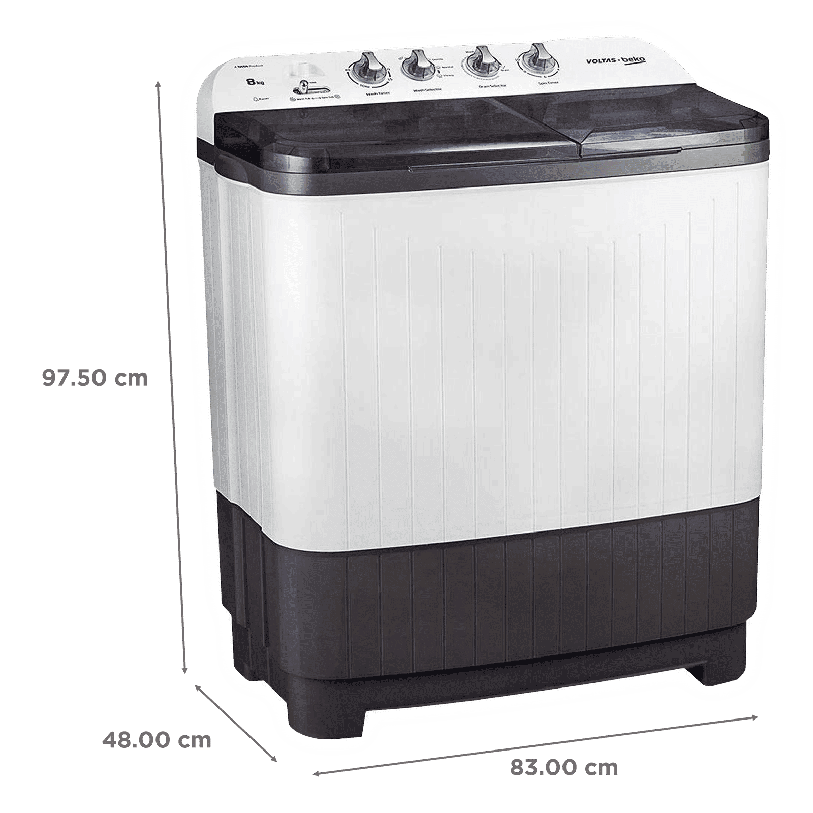 VOLTAS beko 8 kg 5 Star Semi Automatic Washing Machine with IPX4 Control Panel (WTT80DGRT, Grey)_3