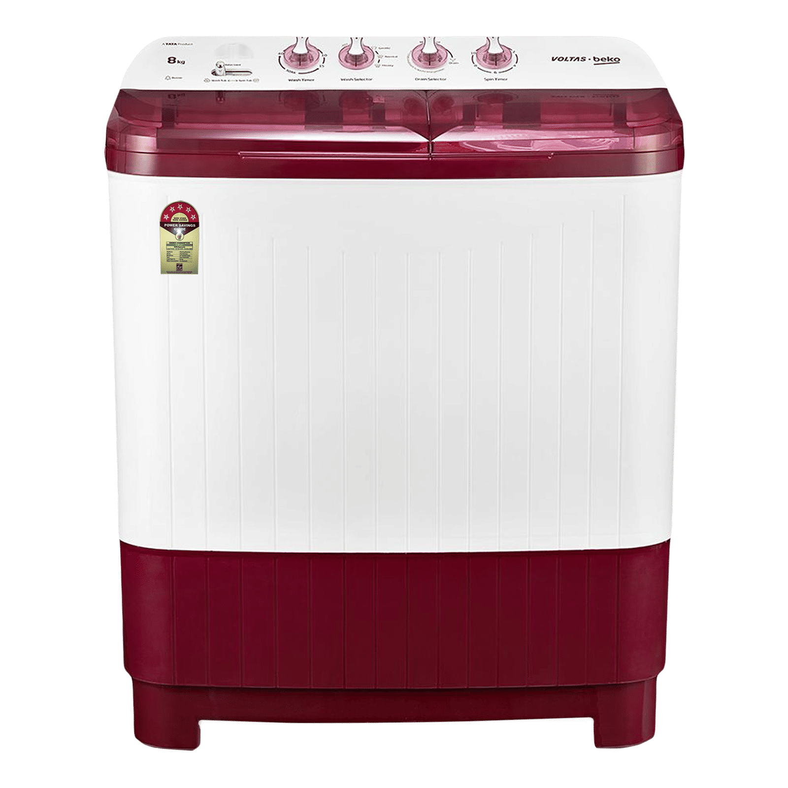 VOLTAS beko 8 kg 5 Star Semi Automatic Washing Machine with IPX4 Control Panel (WTT80DBRT, Burgundy) VOLTAS beko 8 kg 5 Star Semi Automatic Washing Machine with IPX4 Control Panel (WTT80DBRT, Burgundy)_1