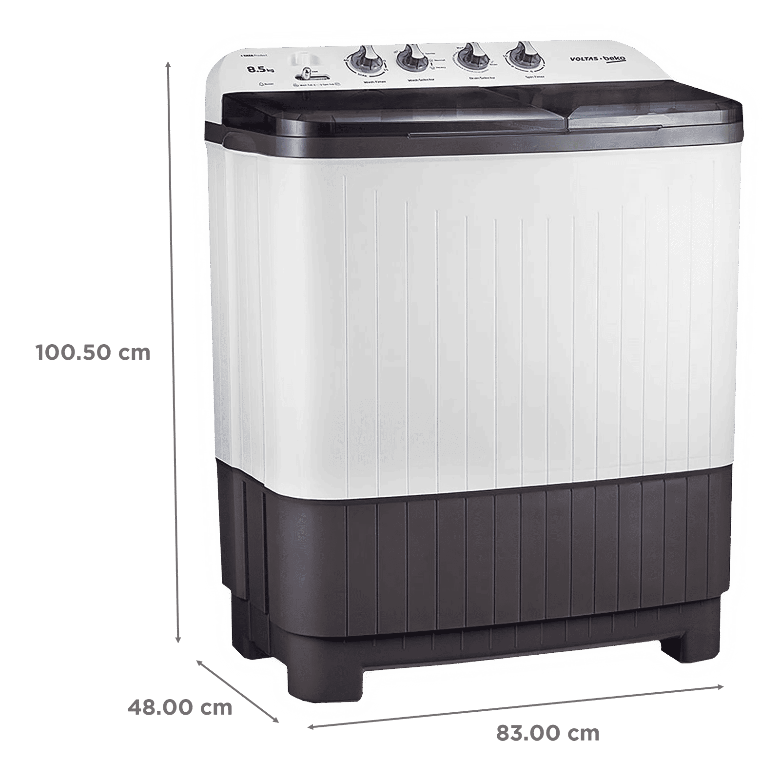 VOLTAS beko 8.5 kg 5 Star Semi Automatic Washing Machine with IPX4 Control Panel (WTT85DGRT, Grey) VOLTAS beko 8.5 kg 5 Star Semi Automatic Washing Machine with IPX4 Control Panel (WTT85DGRT, Grey)_3