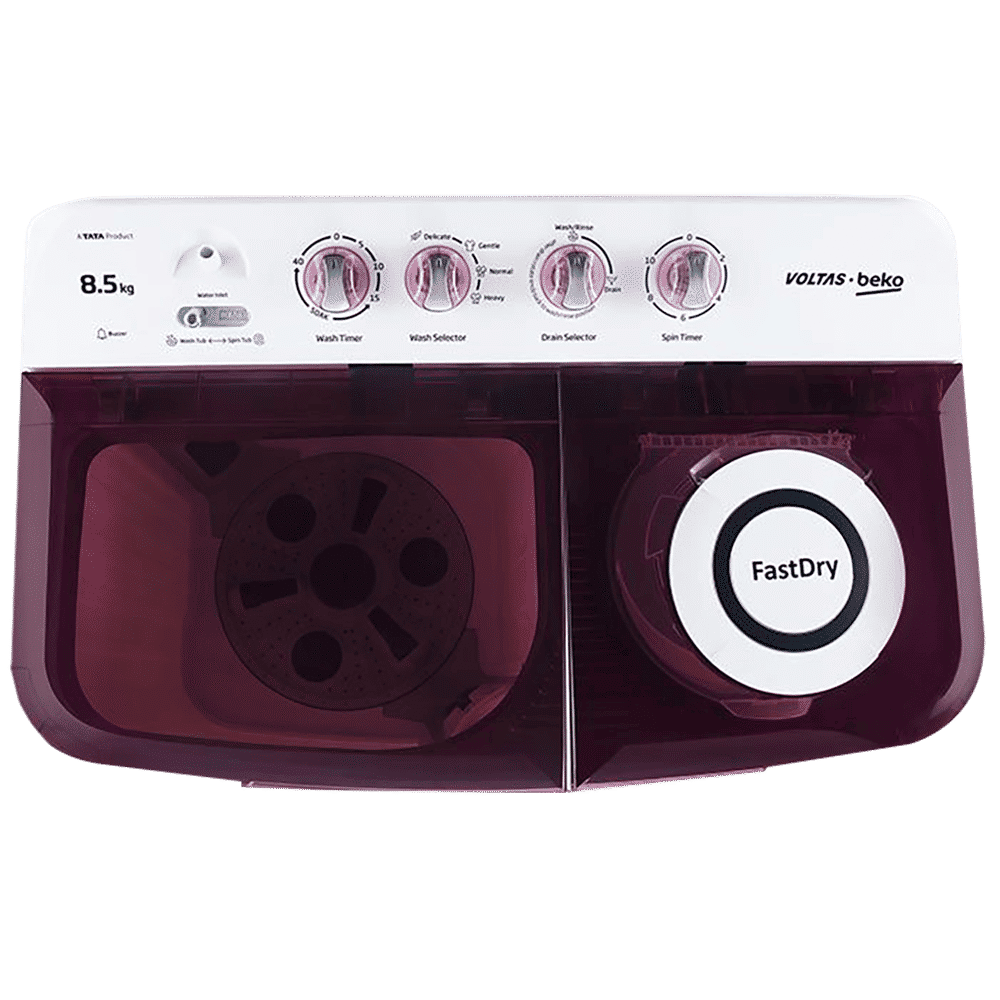 VOLTAS beko 8.5 kg 5 Star Semi Automatic Washing Machine with IPX4 Control Panel (WTT85DBRT, Burgundy)_4