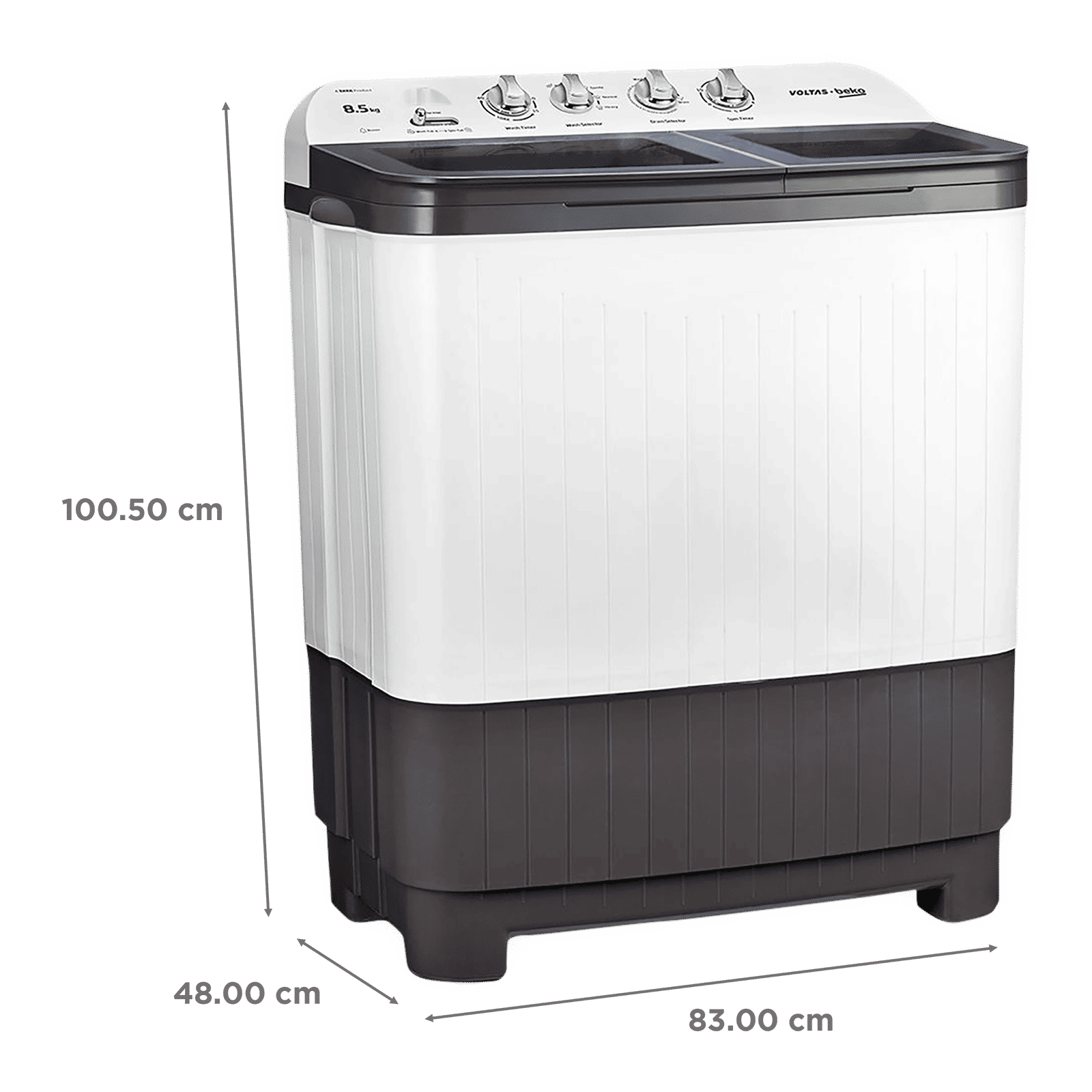 VOLTAS beko 8.5 kg 5 Star Semi Automatic Washing Machine with IPX4 Control Panel (WTT85DGRG, Grey)_3