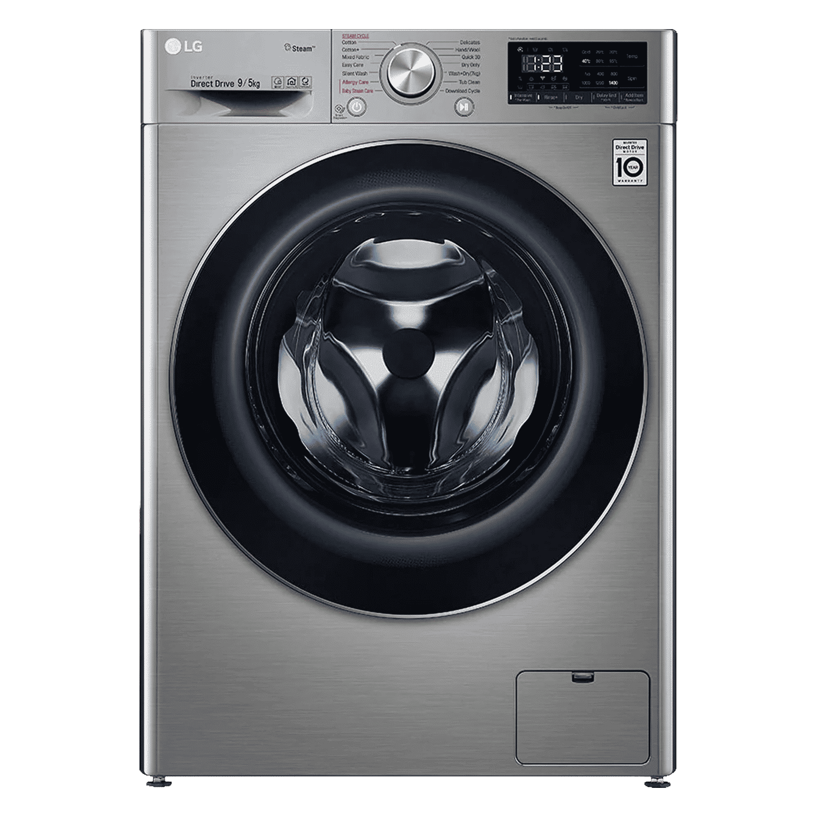 LG 9/5 kg 5 Star Inverter Fully Automatic Front Load Washer Dryer (FHD0905SWS.ASSQEIL, Steam Wash Technology, Silver)_1