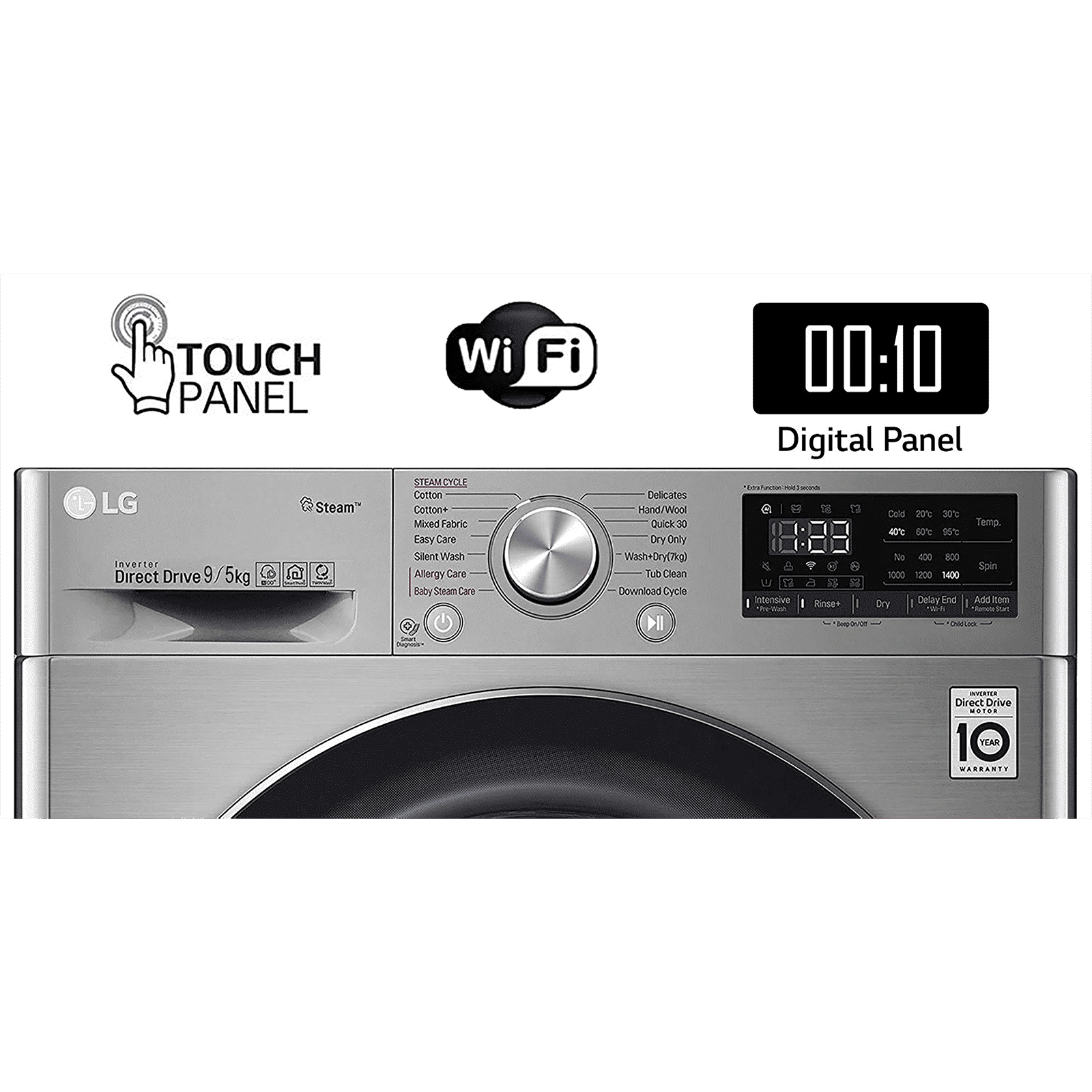 LG 9/5 kg 5 Star Inverter Fully Automatic Front Load Washer Dryer (FHD0905SWS.ASSQEIL, Steam Wash Technology, Silver)_14