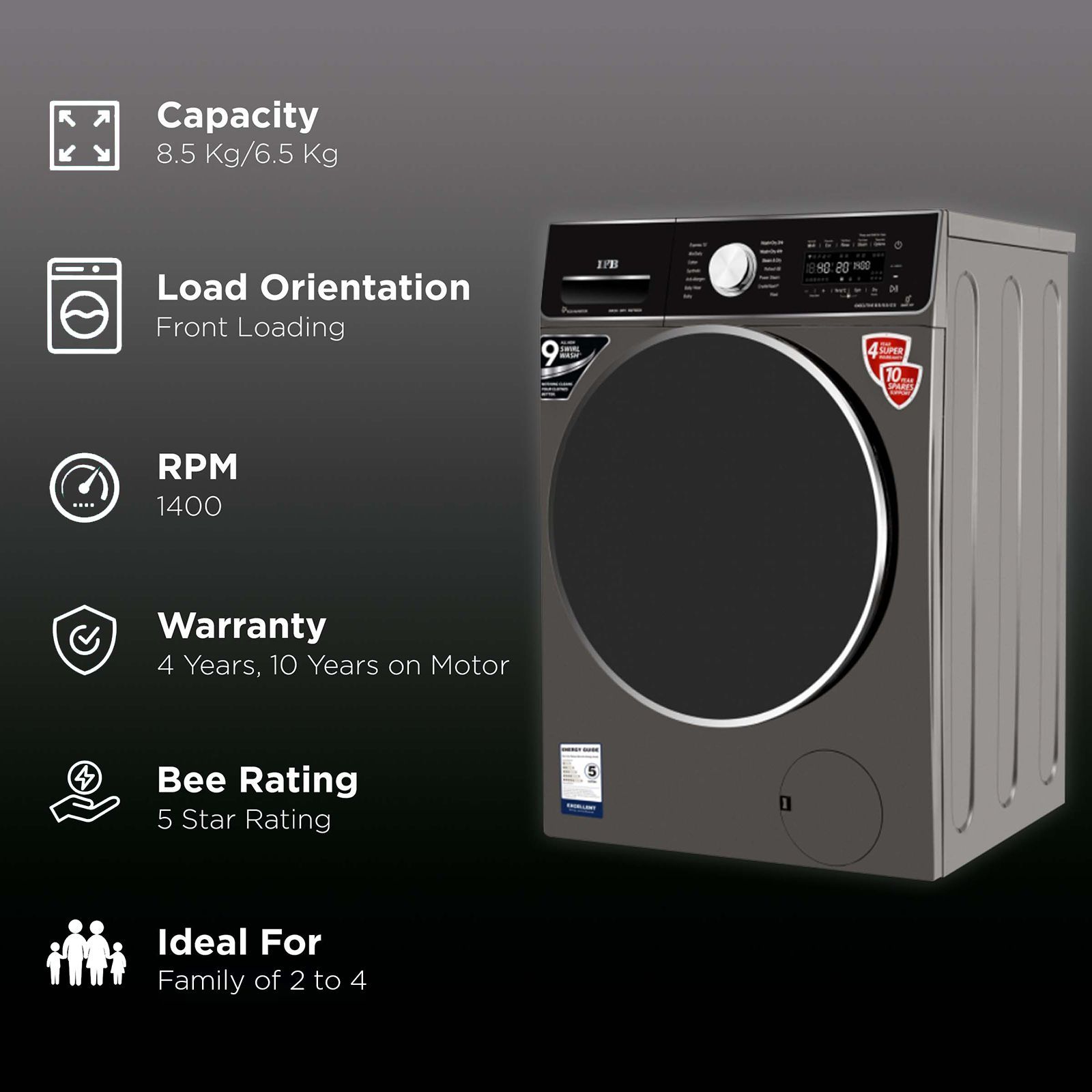 IFB 8.5/6.5 kg 5 Star Inverter Fully Automatic Front Load Washer Dryer (Executive ZXM, Power Steam Wash, Mocha)_2