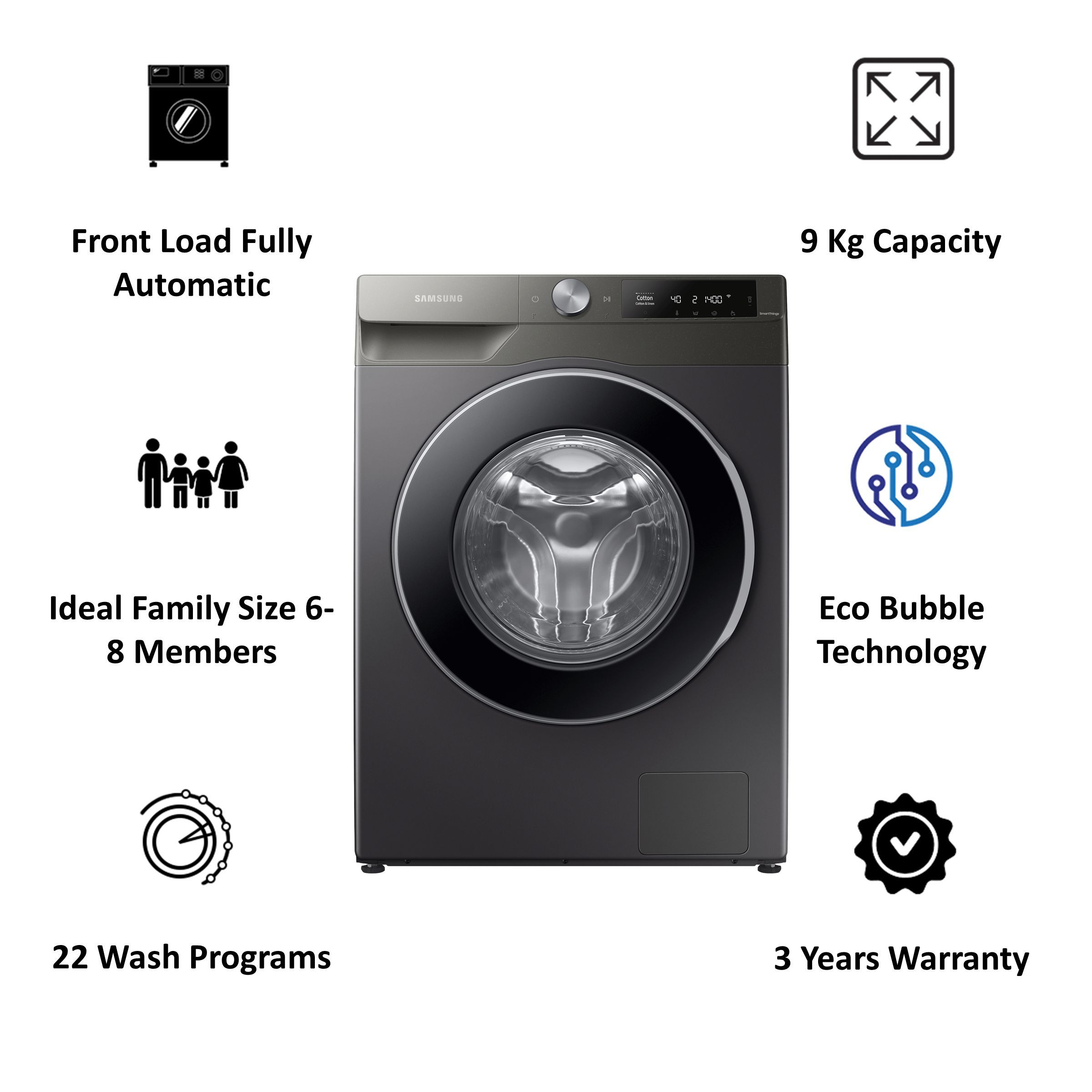 SAMSUNG 9 kg 5 Star Inverter Fully Automatic Front Load Washing Machine (WW90T604DLN/TL, AI Control Display, Inox)_5