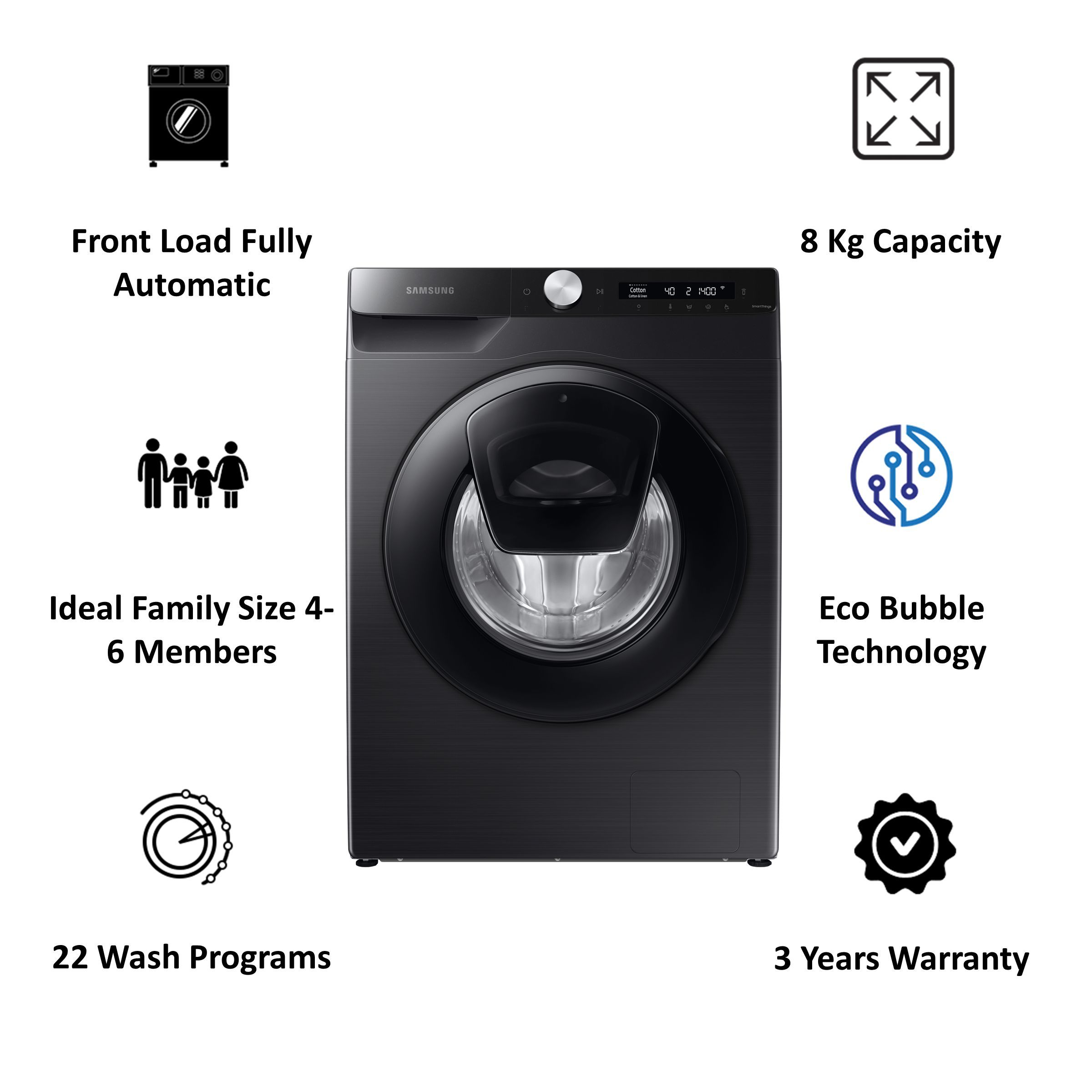 SAMSUNG 8 kg 5 Star Inverter Fully Automatic Front Load Washing Machine (WW80T554DAB/TL, AI Control Display, Black Caviar)_5