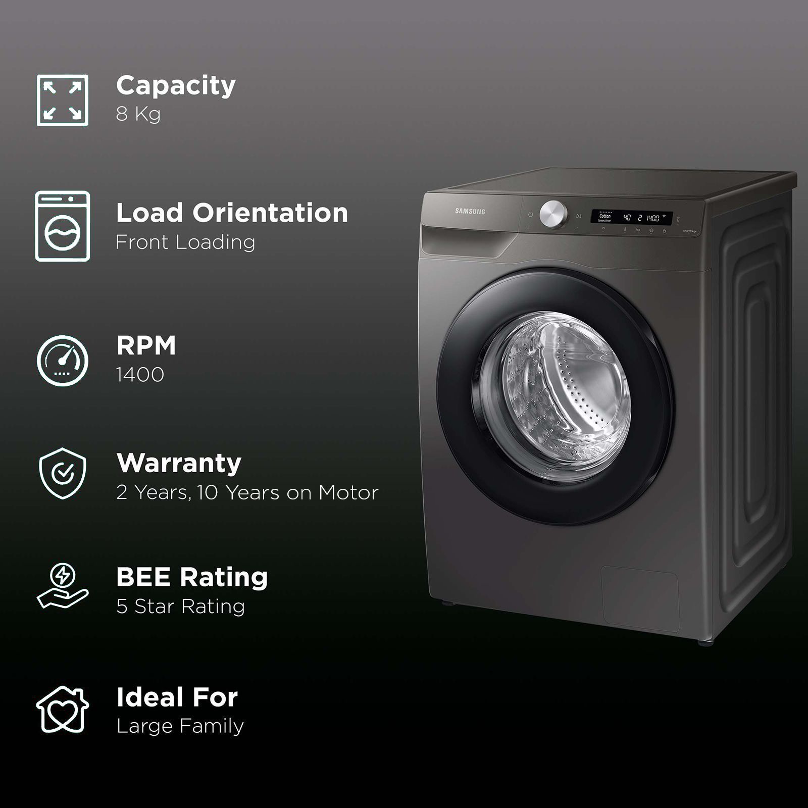 SAMSUNG 8 kg 5 Star Inverter Fully Automatic Front Load Washing Machine (WW80T504DAN/TL, AI Control Display, Inox)_2