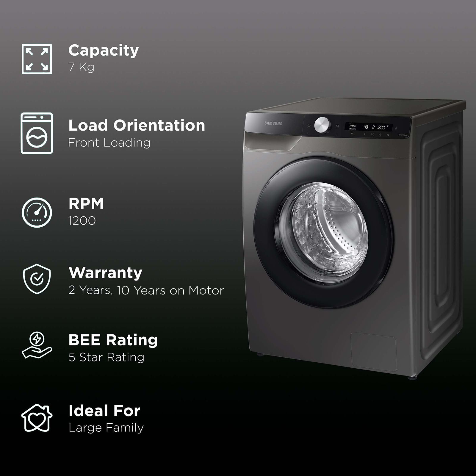 SAMSUNG 7 kg 5 Star Inverter Fully Automatic Front Load Washing Machine (WW70T502DAX/TL, AI Control Display, Inox)_2