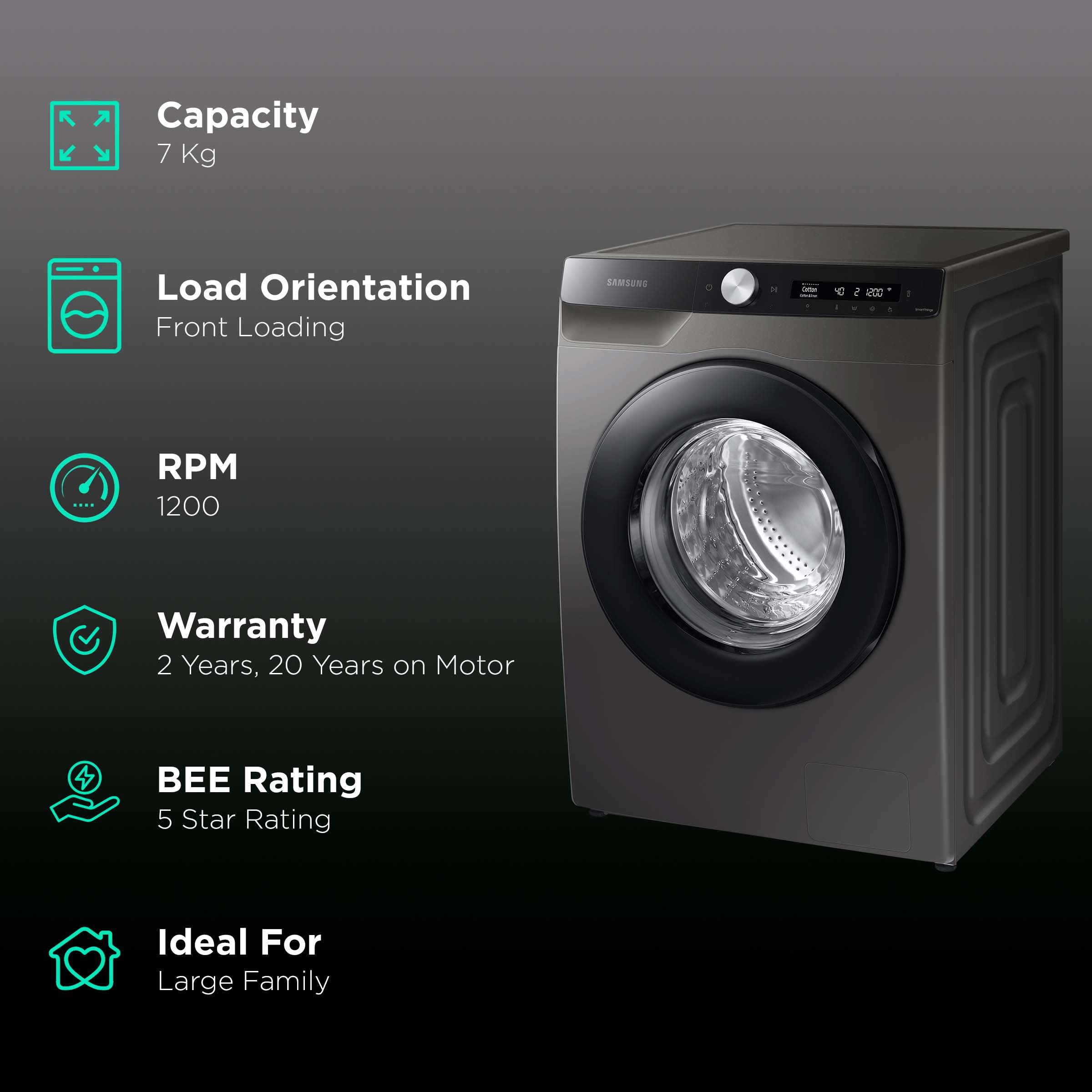 SAMSUNG 7 kg 5 Star Inverter Fully Automatic Front Load Washing Machine (WW70T502DAX/TL, AI Control Display, Inox)_2