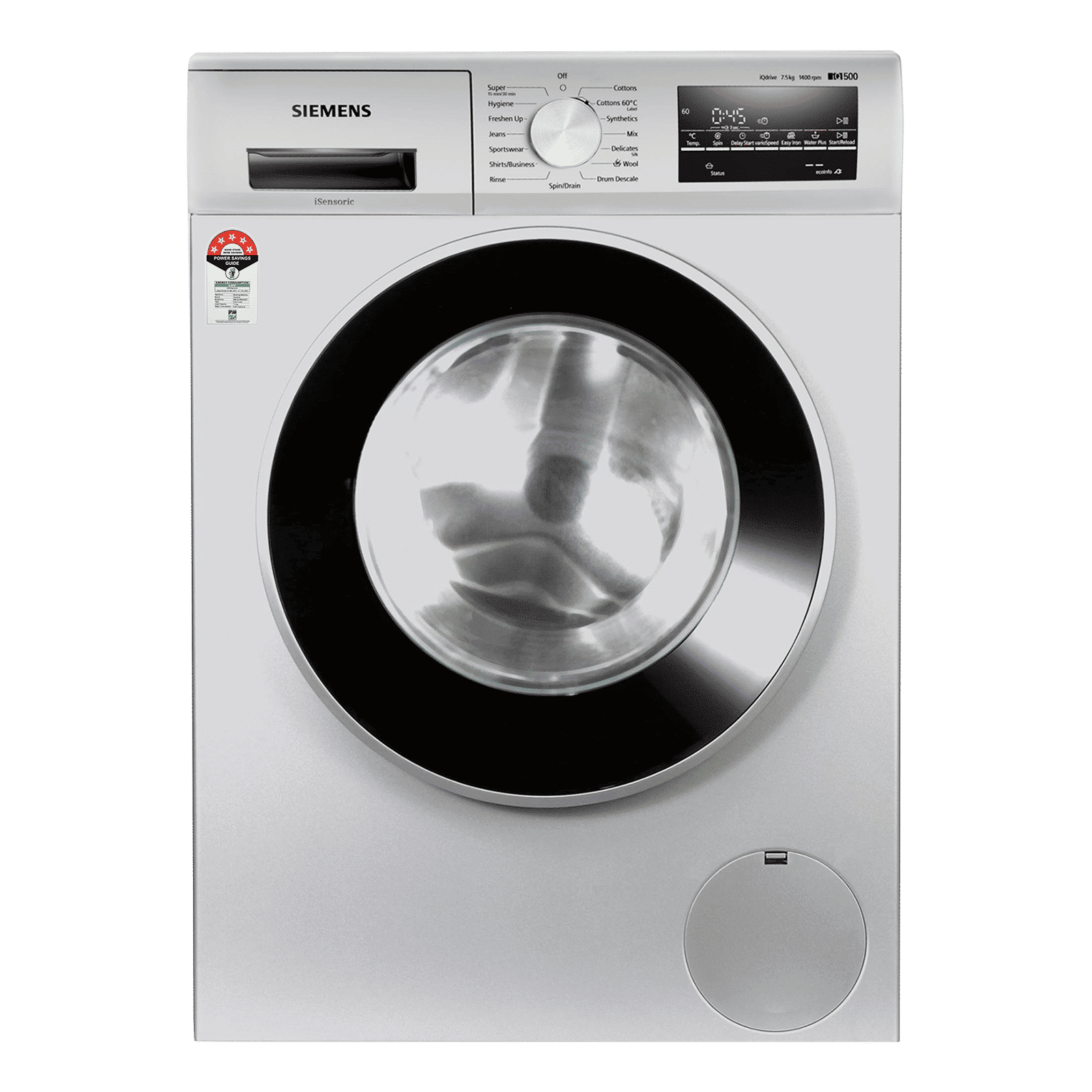 SIEMENS 7.5 kg 5 Star Fully Automatic Front Load Washing Machine (iQ500, WM14J46IIN, Wave Drum, Silver) SIEMENS 7.5 kg 5 Star Fully Automatic Front Load Washing Machine (iQ500, WM14J46IIN, Wave Drum, Silver)_1