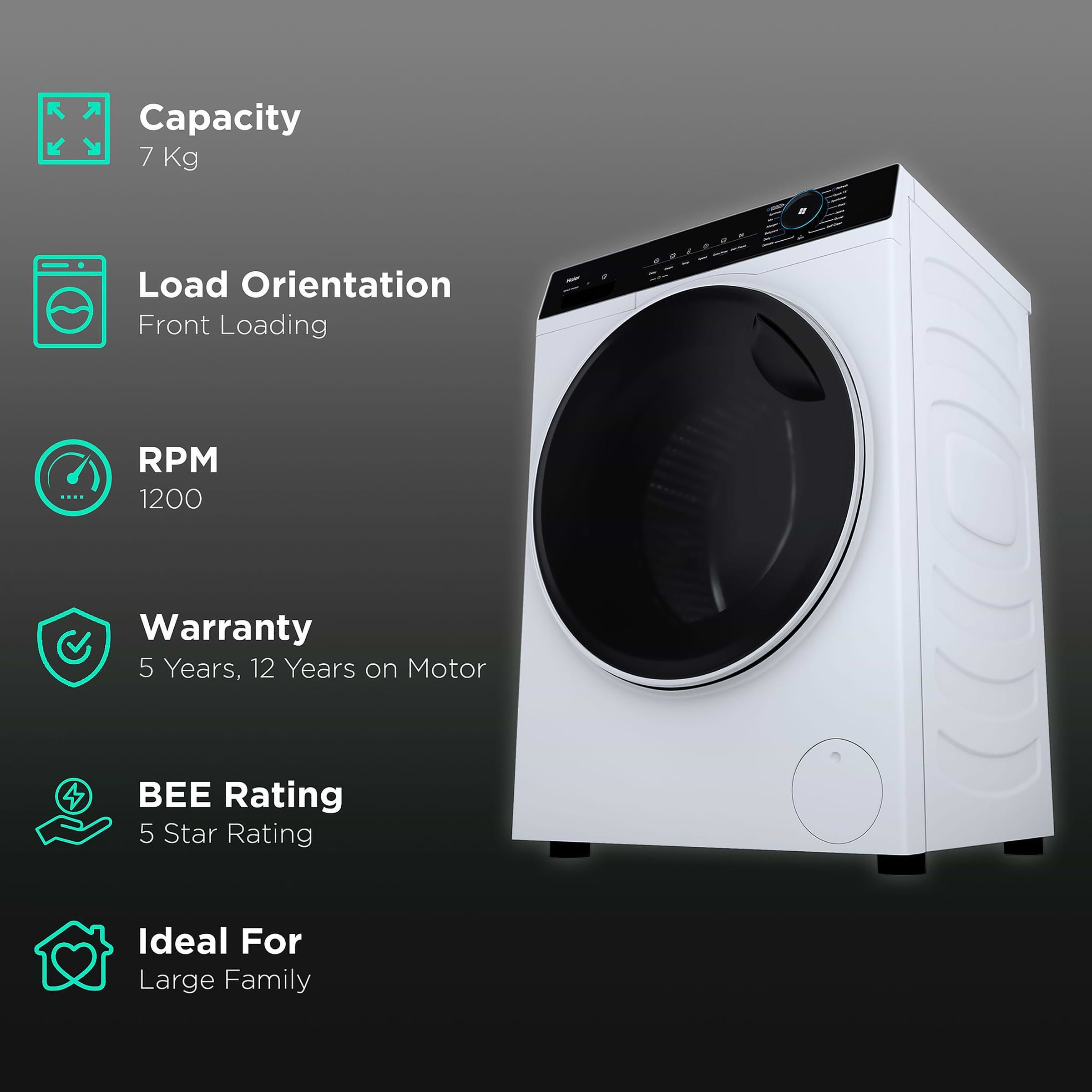 Haier 7 kg 5 Star Inverter Fully Automatic Front Load Washing Machine (HW70-IM12929C, Steam Wash Technology, Ice White) Haier 7 kg 5 Star Inverter Fully Automatic Front Load Washing Machine (HW70-IM12929C, Steam Wash Technology, Ice White)_2