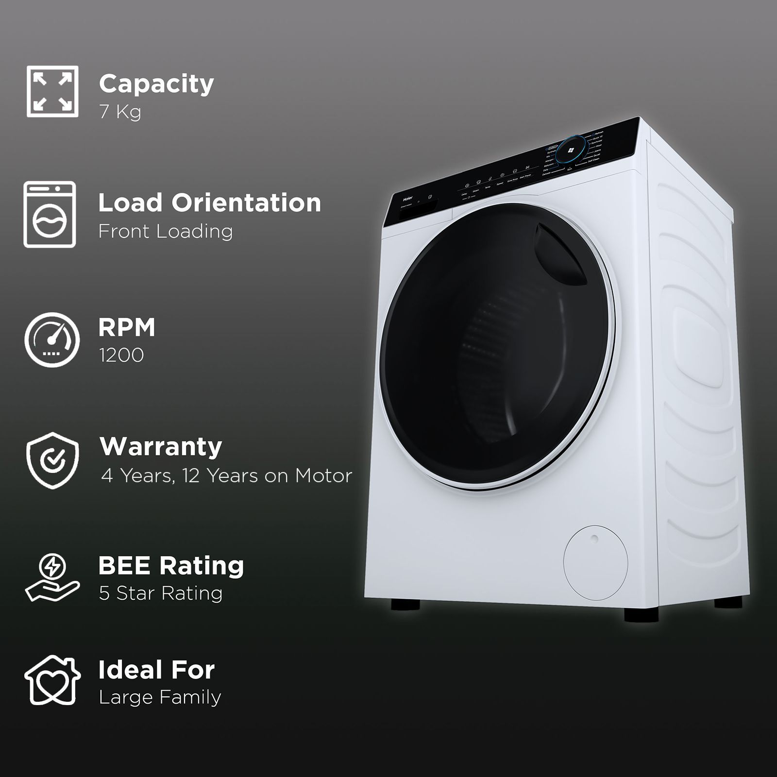 Haier 7 kg 5 Star Inverter Fully Automatic Front Load Washing Machine (HW70-IM12929C, Steam Wash Technology, Ice White)_2