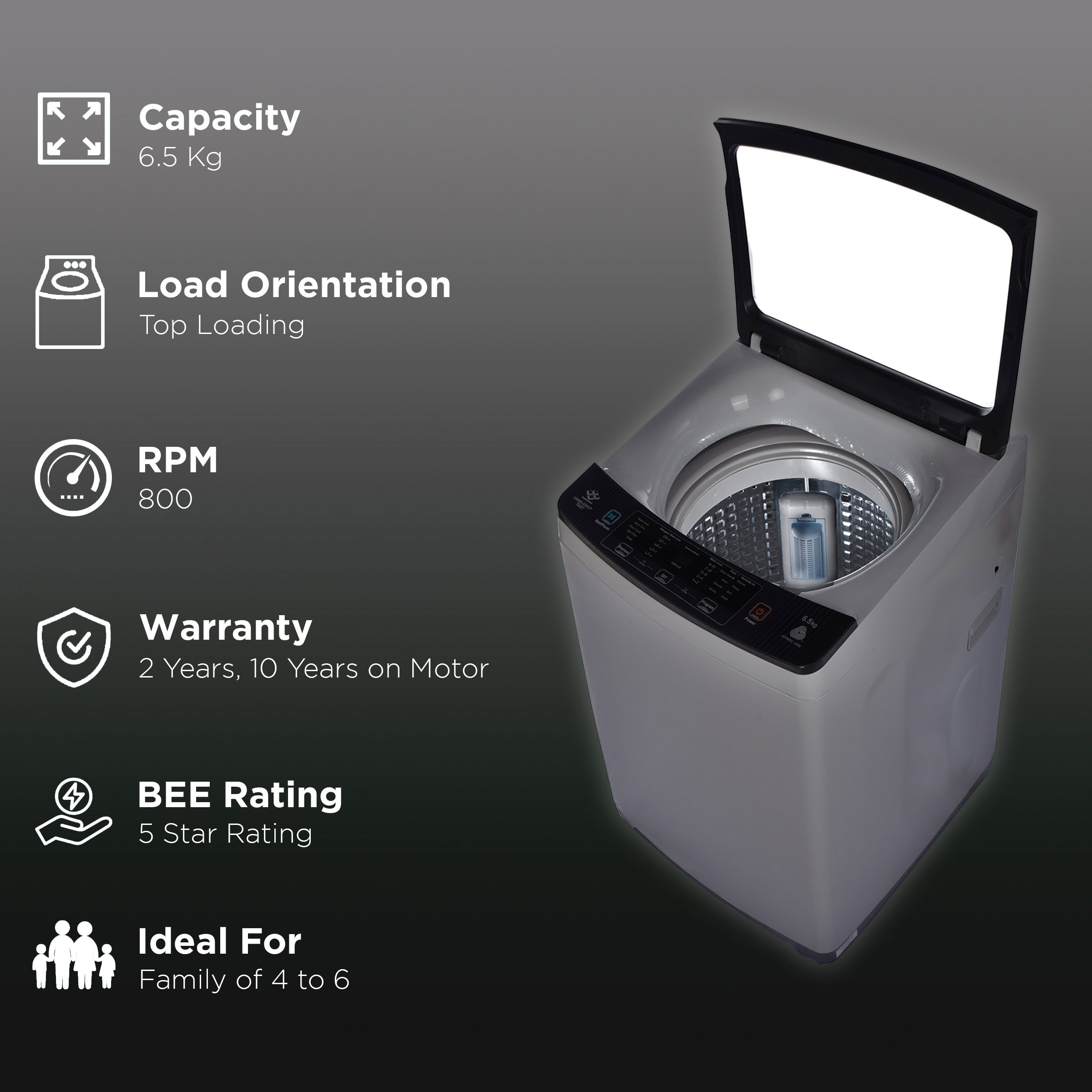 Haier 6.5 kg 5 Star Fully Automatic Top Load Washing Machine (826 Series, HWM65-826DNZP, Two Bionic Magic Filter, Titanium Silver Grey)_2