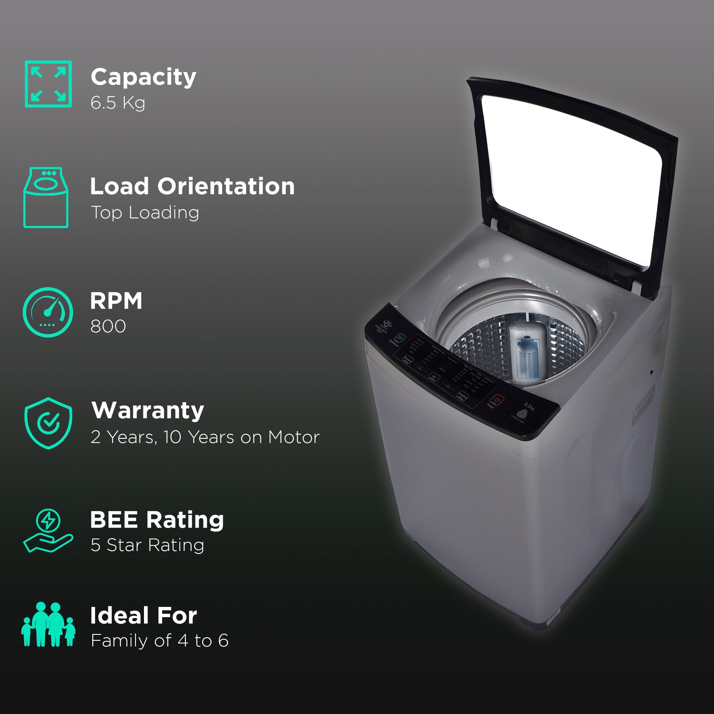 Haier 6.5 kg 5 Star Fully Automatic Top Load Washing Machine (826 Series, HWM65-826DNZP, Two Bionic Magic Filter, Titanium Silver Grey)_2