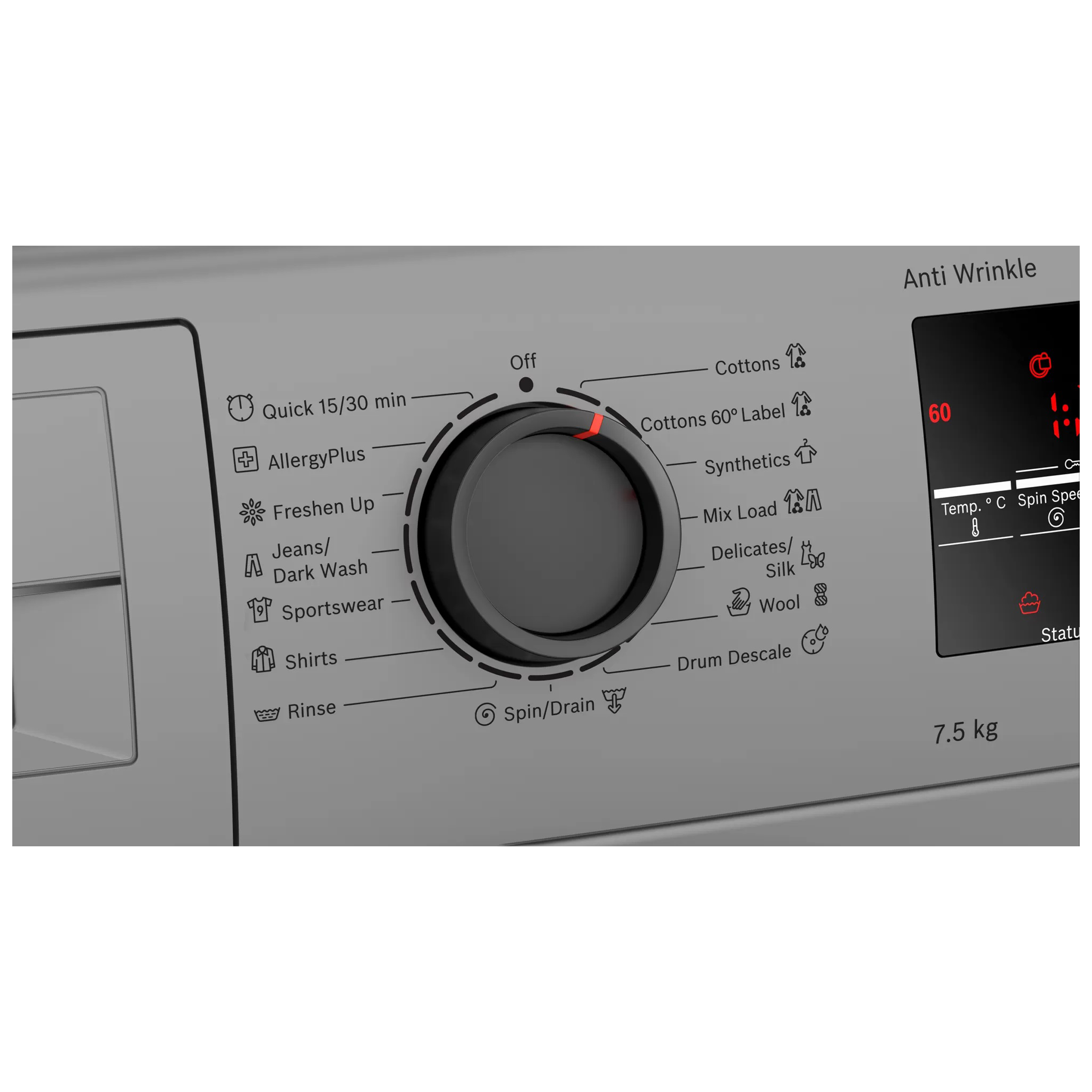 BOSCH 7.5 kg 5 Star Fully Automatic Front Load Washing Machine (Series 6, WAJ2846DIN, Anti Wrinkle Function, Silver)_7