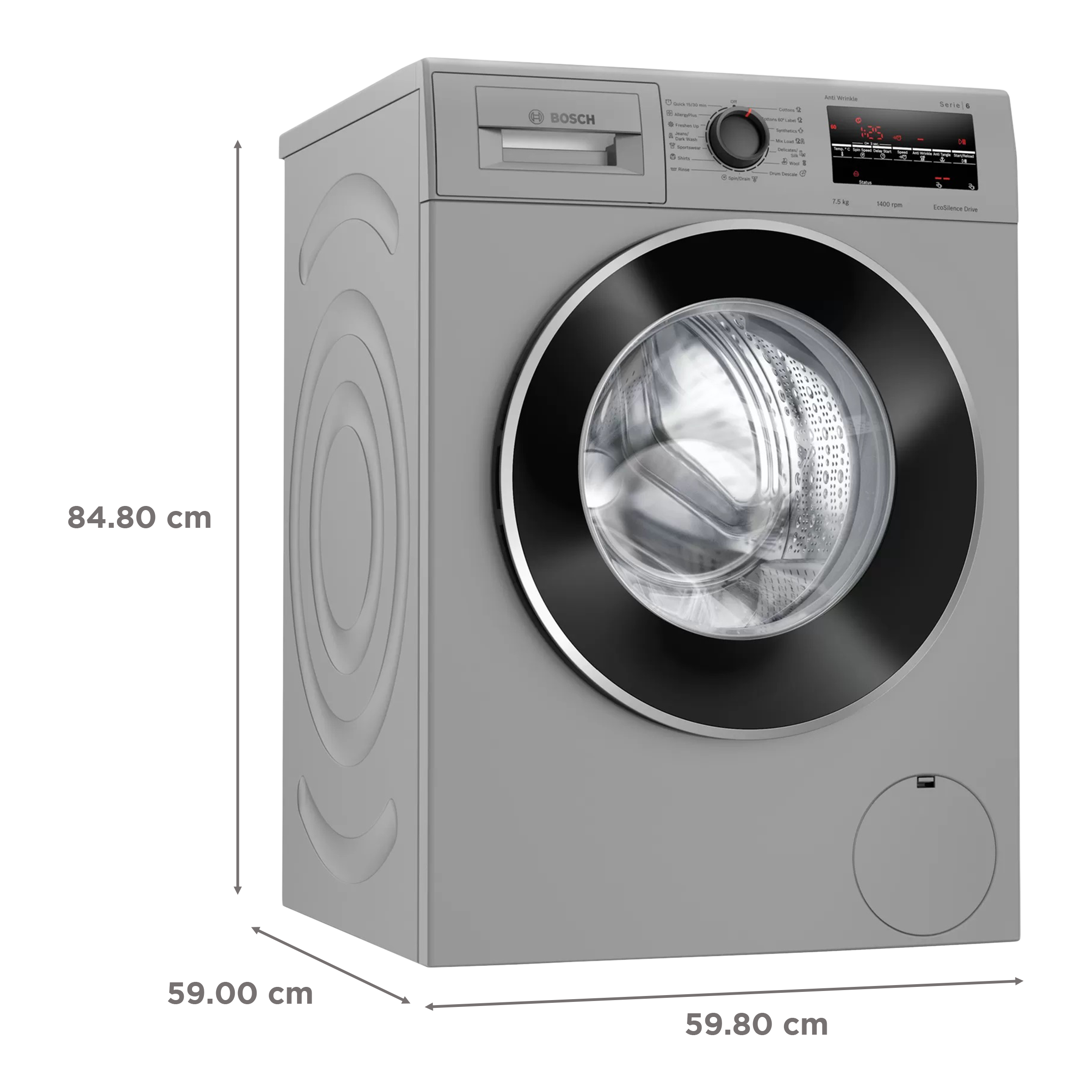 BOSCH 7.5 kg 5 Star Fully Automatic Front Load Washing Machine (Series 6, WAJ2846DIN, Anti Wrinkle Function, Silver)_3