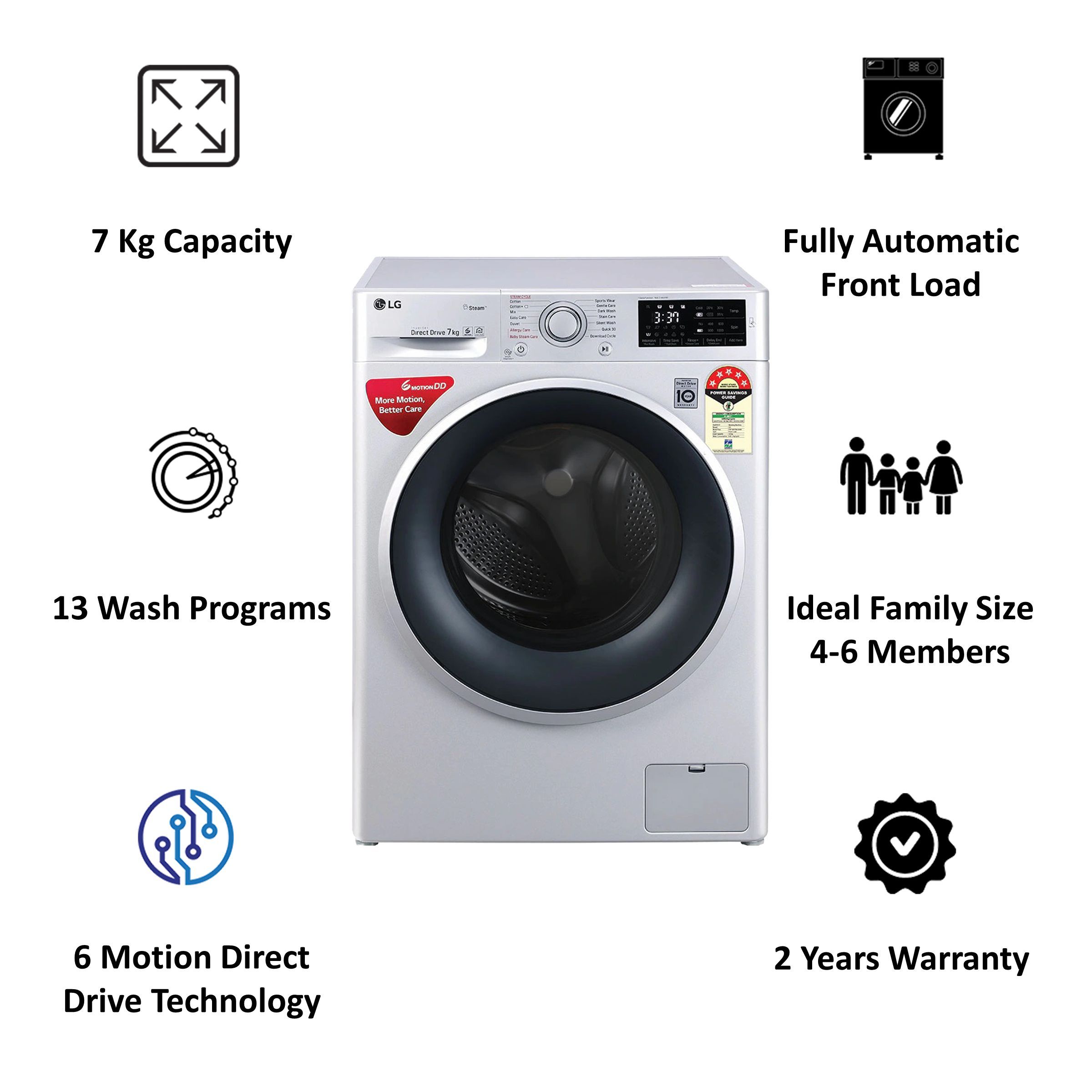 LG 7 kg 5 Star Inverter Fully Automatic Front Load Washing Machine (FHT1207ZNL.ALSQEIL, In-Built Heater, Silver) LG 7 kg 5 Star Inverter Fully Automatic Front Load Washing Machine (FHT1207ZNL.ALSQEIL, In-Built Heater, Silver)_5