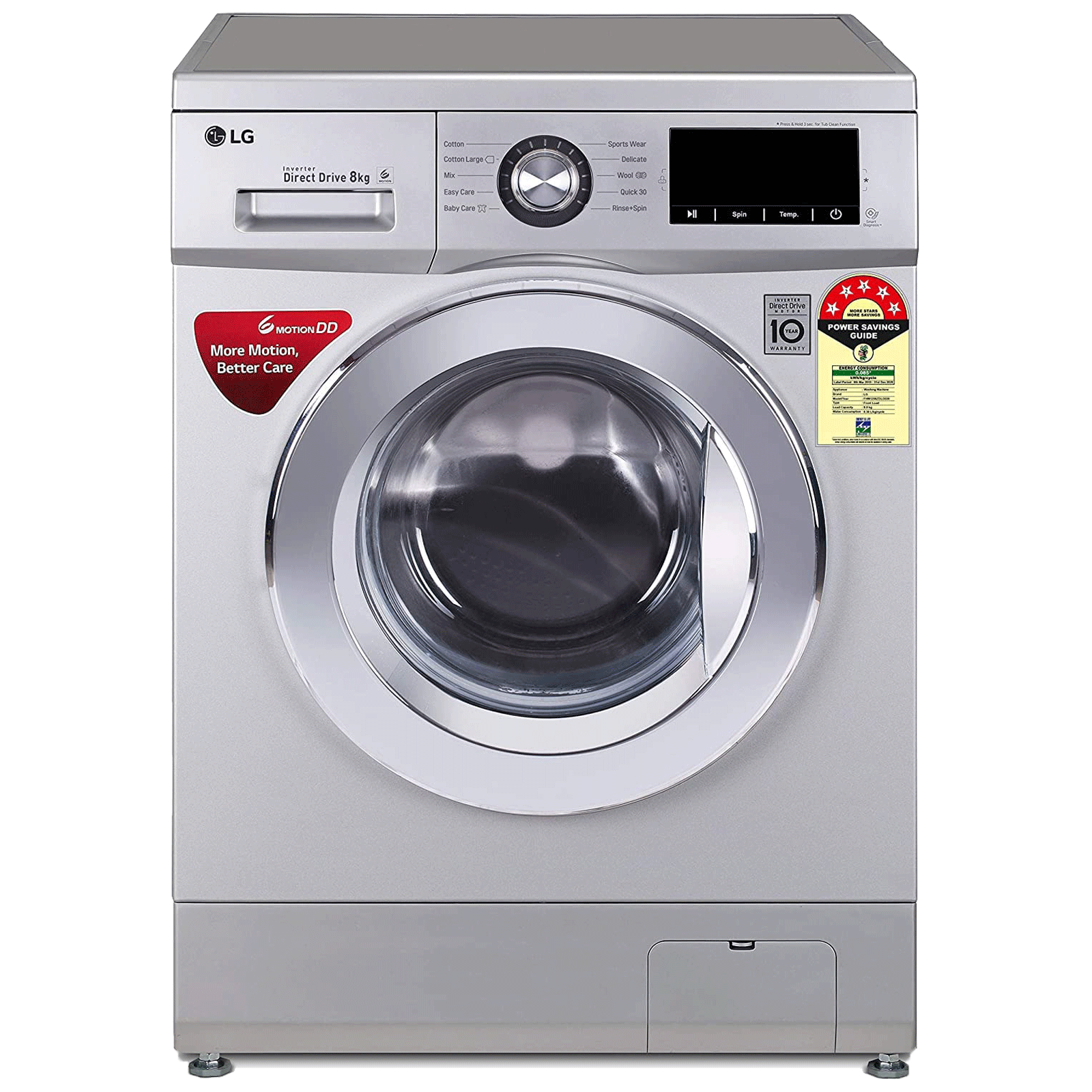 LG 8 kg 5 Star Inverter Fully Automatic Front Load Washing Machine (FHM1208ZDL.ALSQEIL, Inverter Control System, Luxury Silver) LG 8 kg 5 Star Inverter Fully Automatic Front Load Washing Machine (FHM1208ZDL.ALSQEIL, Inverter Control System, Luxury Silver)_1