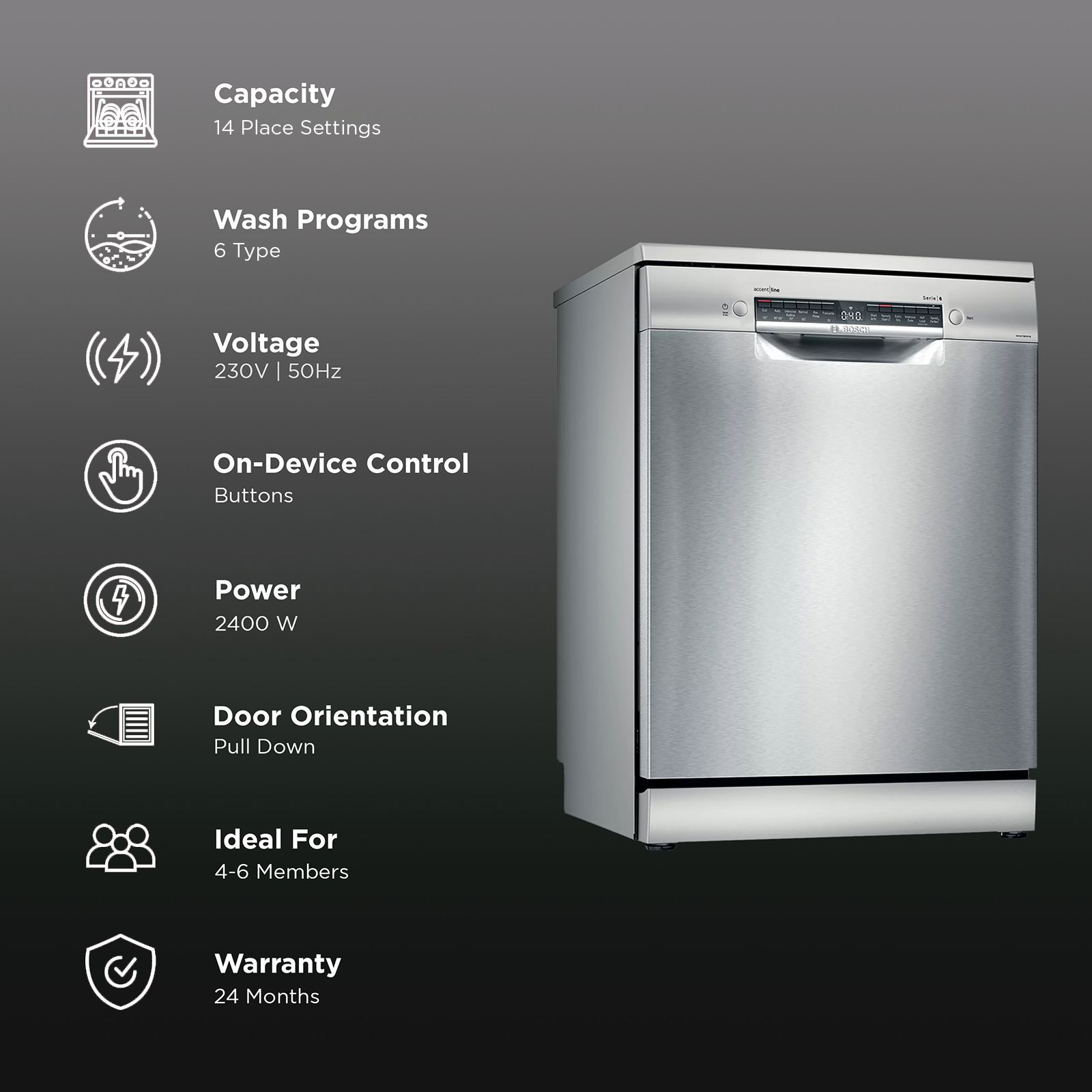 BOSCH Series 6 14 Place Settings Free Standing Dishwasher with Triple Rackmatic System (Silver Inox)_3