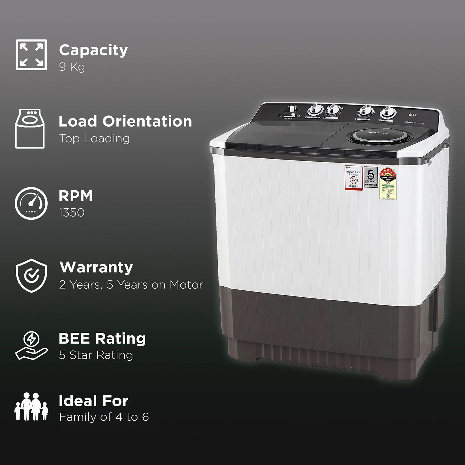 LG 9 kg 5 Star Semi Automatic Washing Machine with Lint Filter (P9041SGAZ.ADGQEIL, Grey) LG 9 kg 5 Star Semi Automatic Washing Machine with Lint Filter (P9041SGAZ.ADGQEIL, Grey)_2