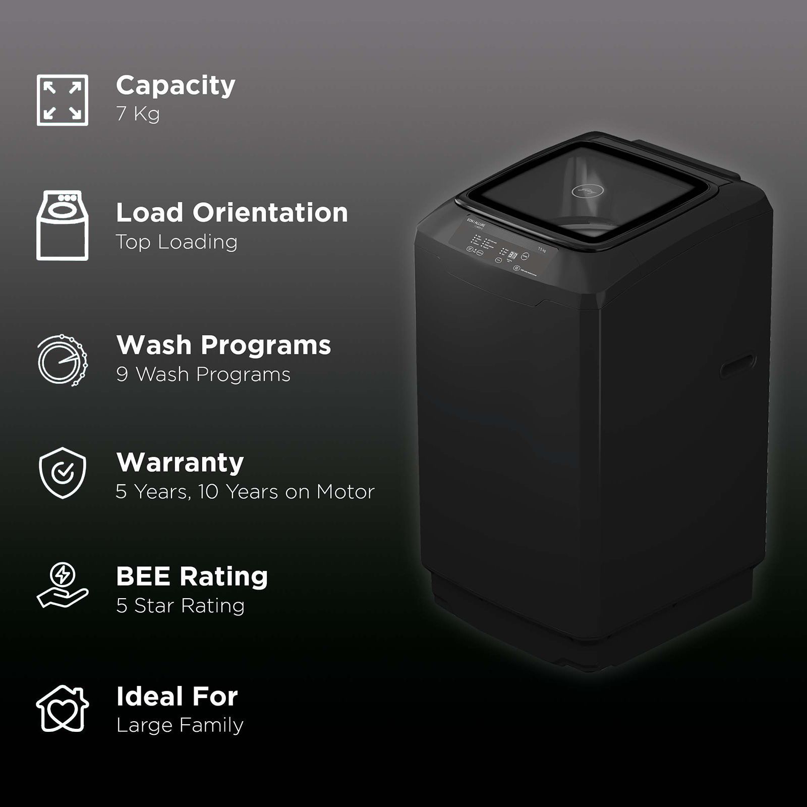 Godrej 7 kg 5 Star Fully Automatic Top Load Washing Machine (Eon Allure Classic, WTEON ALR C 70 5.0 FDTH GPGR, Cascade Waterfall Technology, Graphite Grey)_2