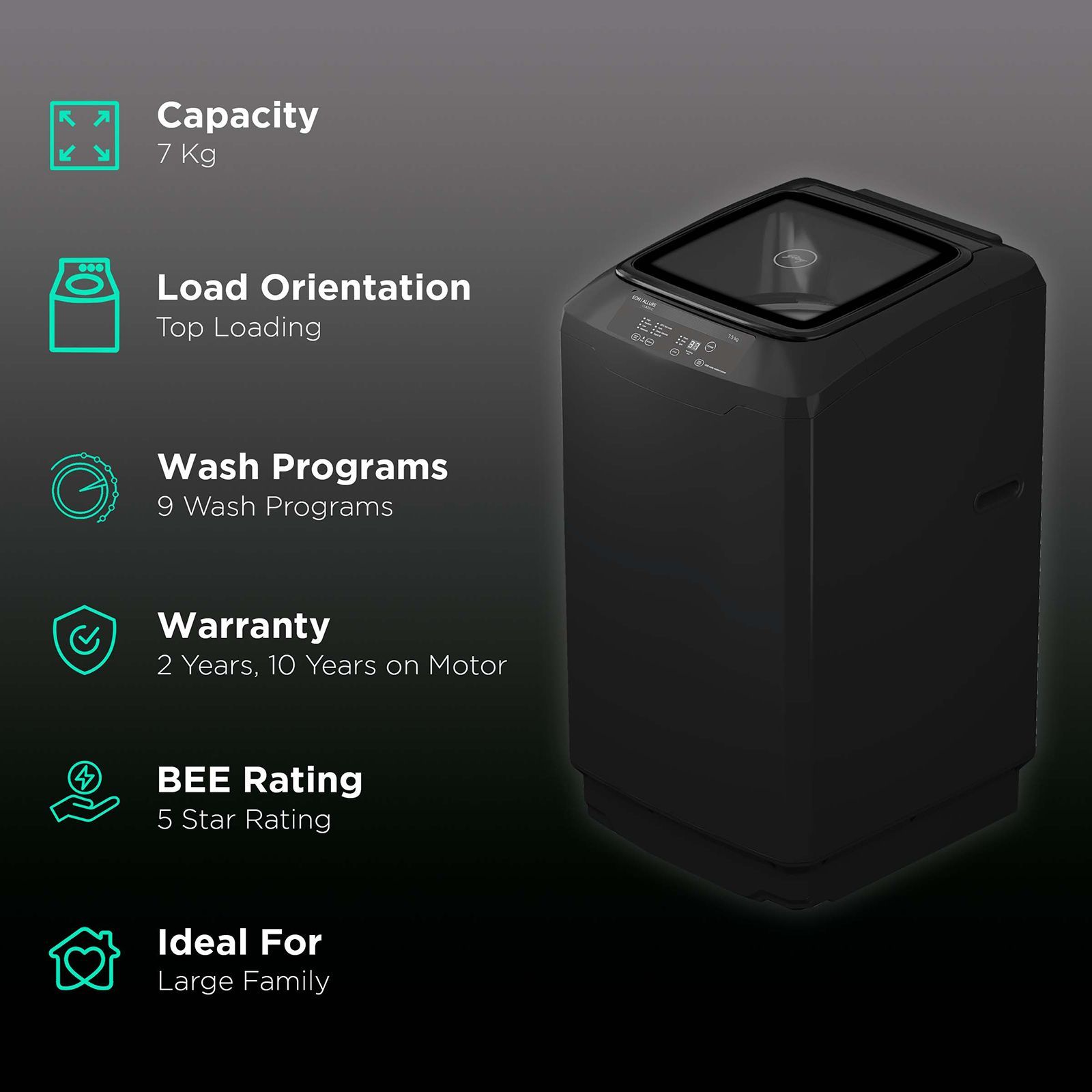 Godrej 7 kg 5 Star Fully Automatic Top Load Washing Machine (Eon Allure Classic, WTEON ALR C 70 5.0 FDTH GPGR, Cascade Waterfall Technology, Graphite Grey) Godrej 7 kg 5 Star Fully Automatic Top Load Washing Machine (Eon Allure Classic, WTEON ALR C 70 5.0 FDTH GPGR, Cascade Waterfall Technology, Graphite Grey)_2