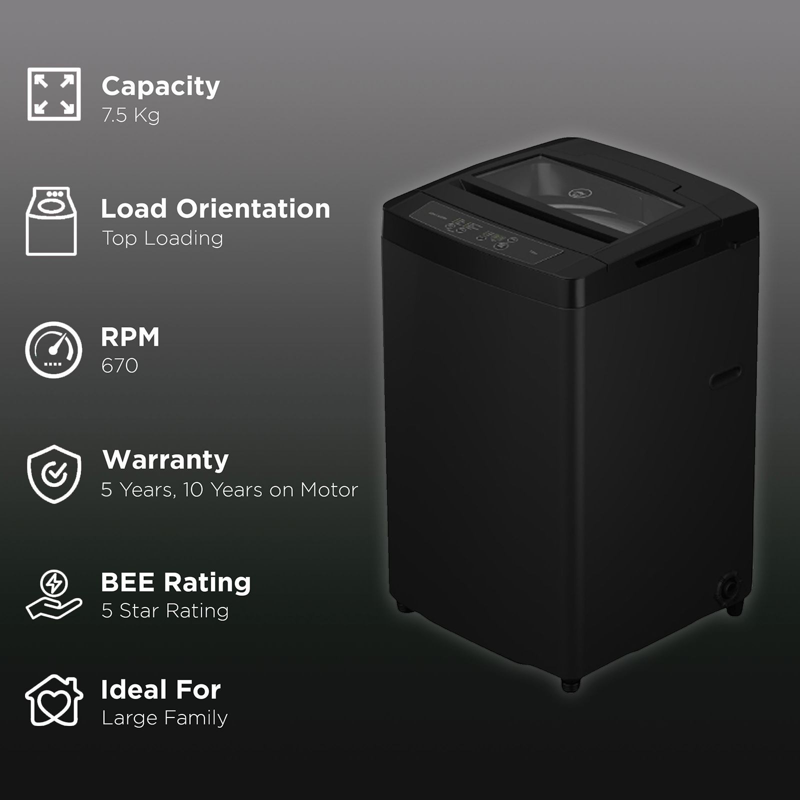 Godrej 7.5 kg 5 Star Fully Automatic Top Load Washing Machine (Eon Audra, WTEON ADR 75 5.0 FDTH GPGR, Auto Balance System, Graphite Grey)_2