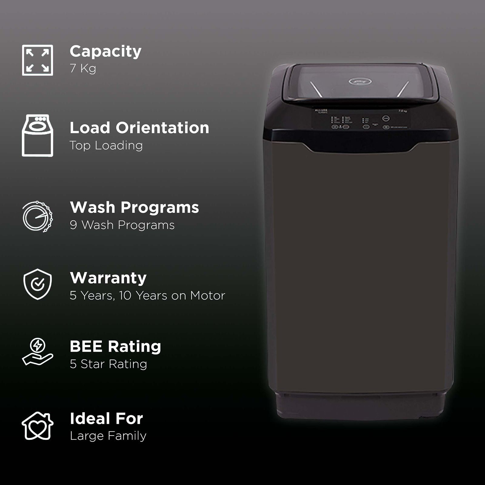 Godrej 7 kg 5 Star Fully Automatic Top Load Washing Machine (Eon Allure Classic, WTEON ALR C 70 5.0 FDANS GPGR, Cascade Waterfall Technology, Graphite Grey)_2