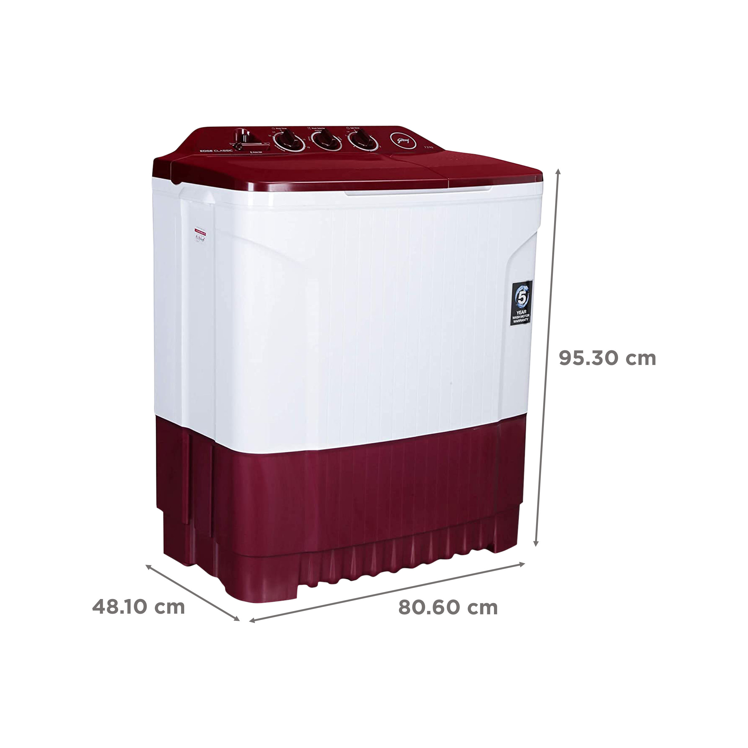 Godrej 7.2 kg 5 Star Semi Automatic Washing Machine with Magic Filter (Edge, WS EDGE CLS 7.2 WN, Wine Red)_3