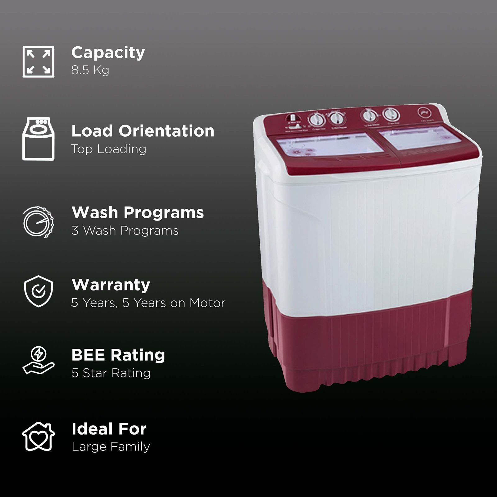 Godrej 8.5 kg 5 Star Semi Automatic Washing Machine with Spin Shower (Edge, WS EDGE 8.5 WNRD TB3 M, Wine Red)_2