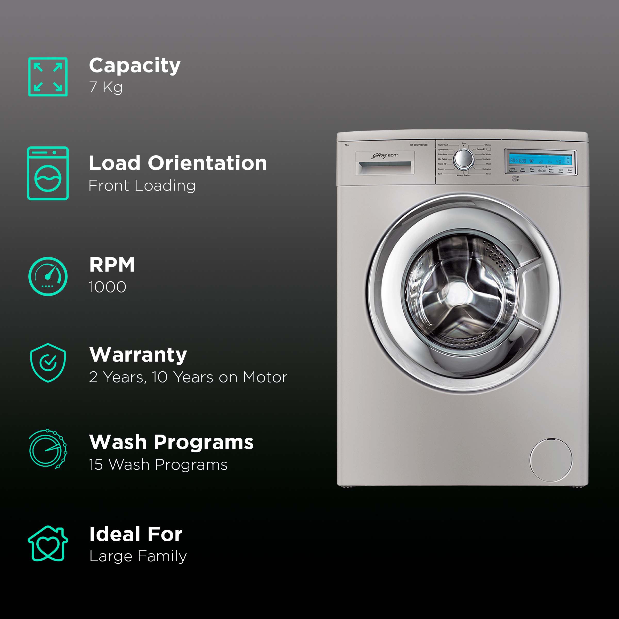 Godrej 7 kg Fully Automatic Front Load Washing Machine (Eon, WF EON 7010 PASC, Overflow Protection System, Silver)_2