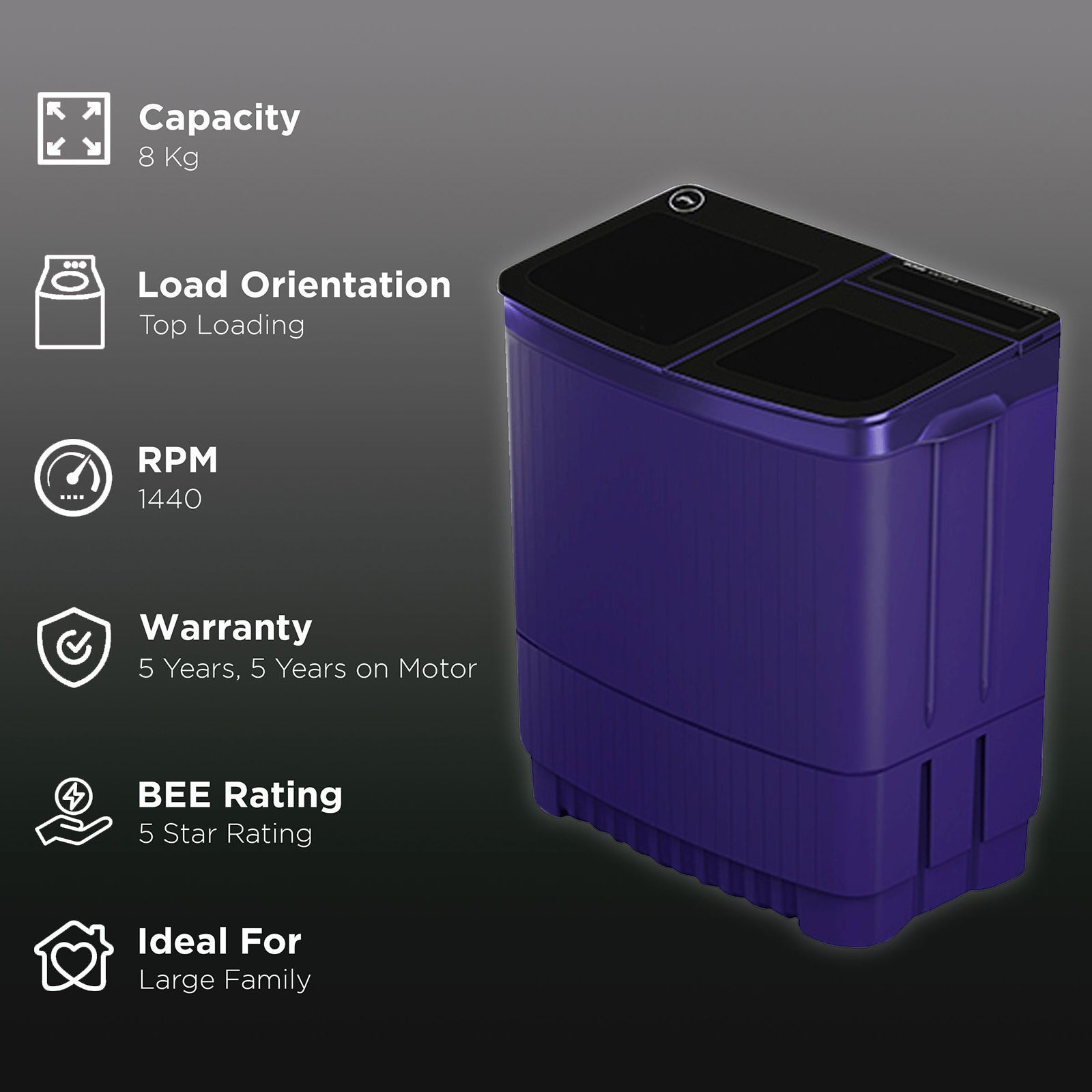 Godrej 8 kg 5 Star Semi Automatic Washing Machine with PowerMax Wash Motor (Edge Ultima Steelnox, WS EDGE ULTS 80 5.0 DB2M CSBL, Crystal Blue)_2