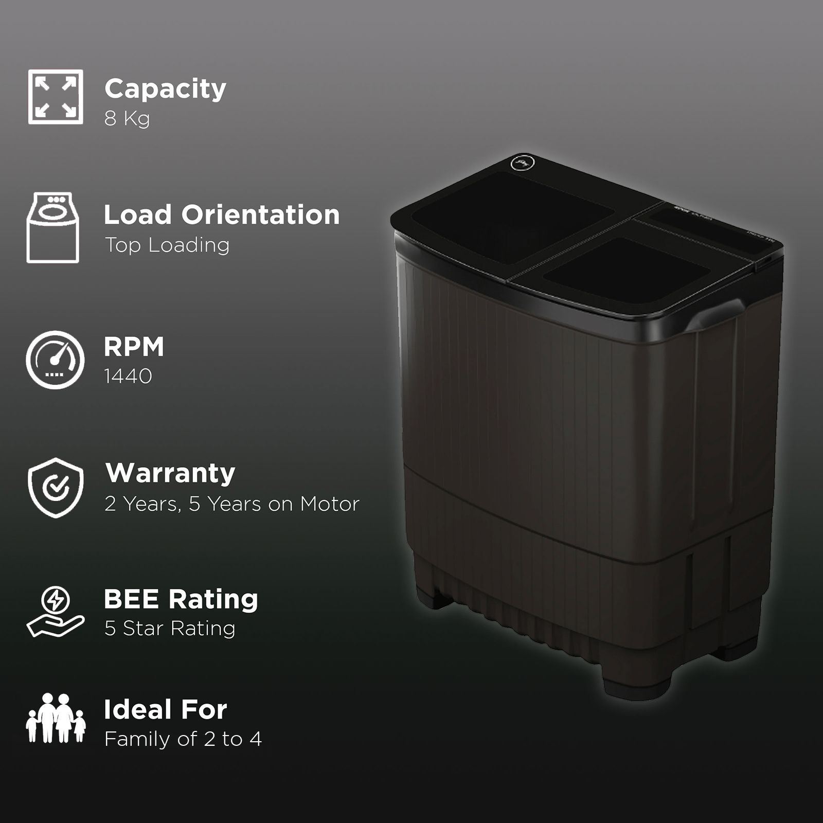 Godrej 8 kg 5 Star Semi Automatic Washing Machine with PowerMax Wash Motor (Edge Ultima Steelnox, WS EDGE ULTS 80 5.0 DB2M CSGR, Crystal Grey)_2