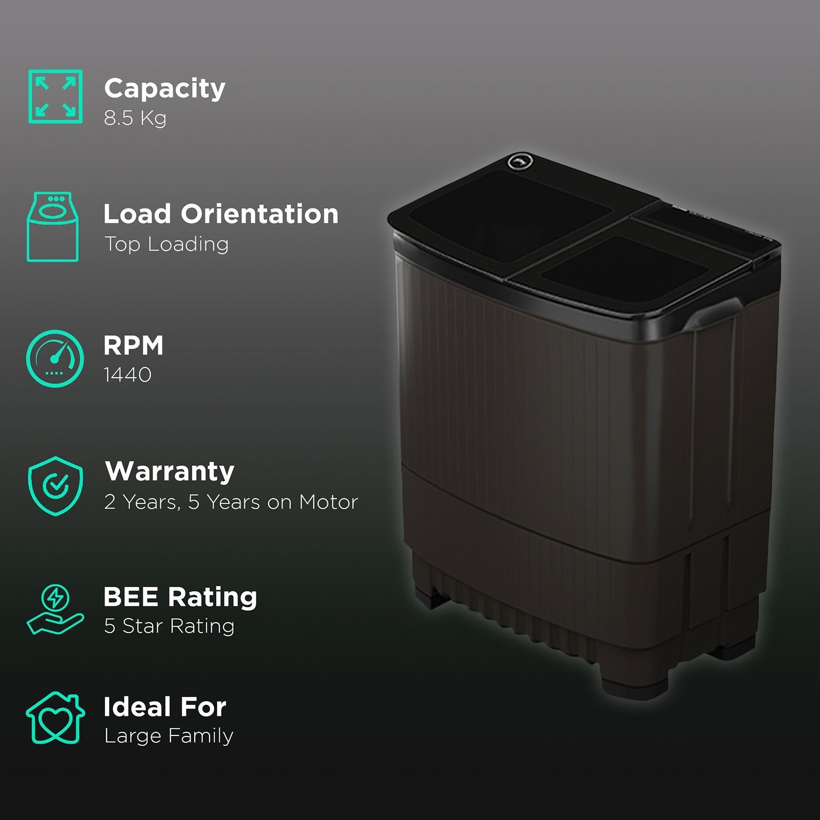 Godrej 8.5 kg 5 Star Semi Automatic Washing Machine with PowerMax Wash Motor (Edge Ultima Steelnox, WS EDGE ULTS 85 5.0 DB2M CSGR, Crystal Grey)_2