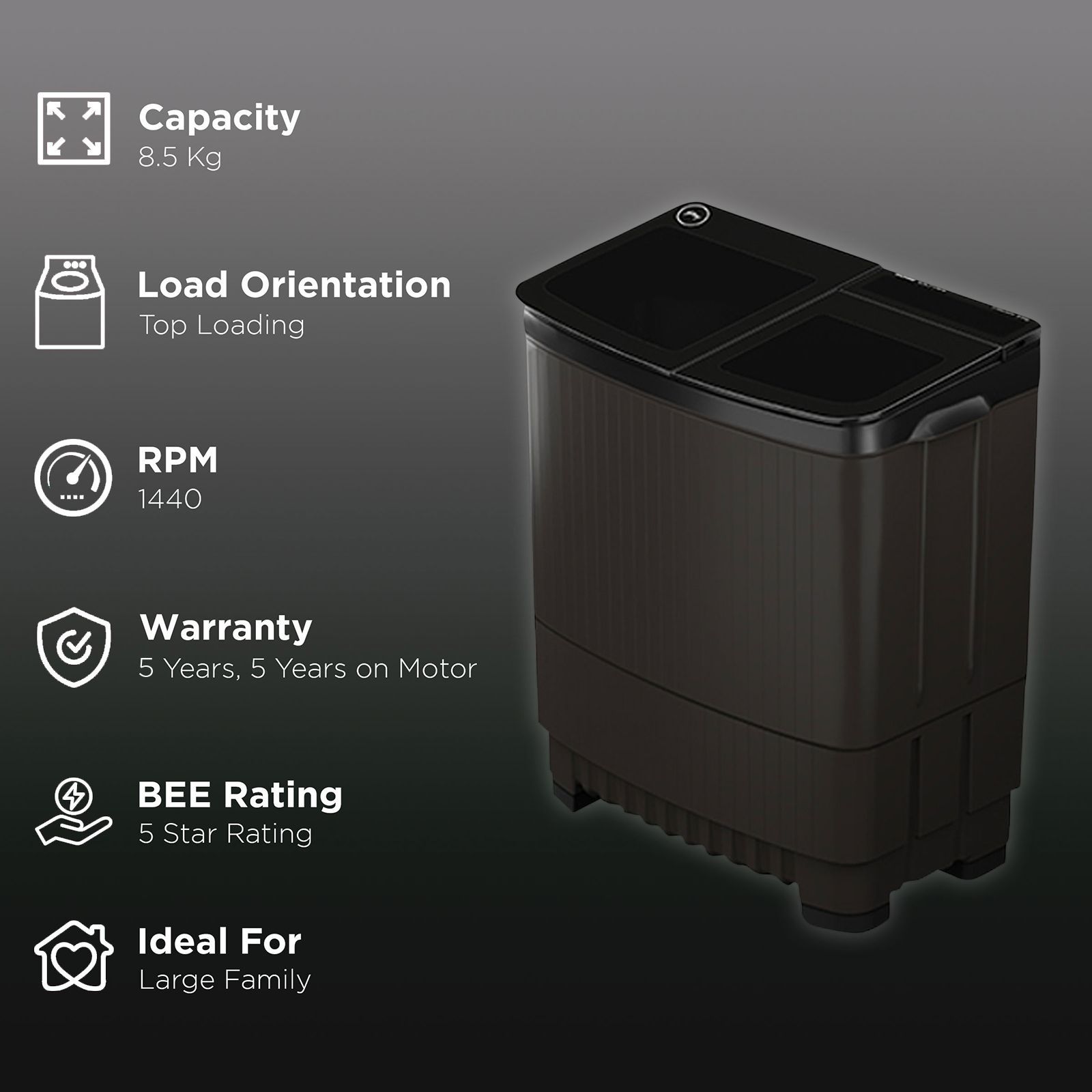 Godrej 8.5 kg 5 Star Semi Automatic Washing Machine with PowerMax Wash Motor (Edge Ultima Steelnox, WS EDGE ULTS 85 5.0 DB2M CSGR, Crystal Grey)_2