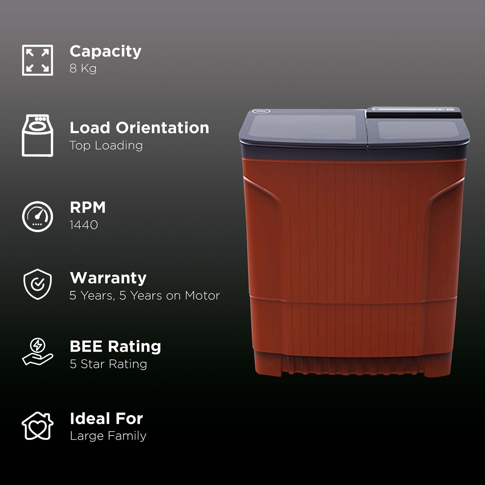 Godrej 8 kg 5 Star Semi Automatic Washing Machine with PowerMax Wash Motor (Edge Ultima, WS EDGE ULT 80 5.0 DB2M CSRD, Crystal Red)_2