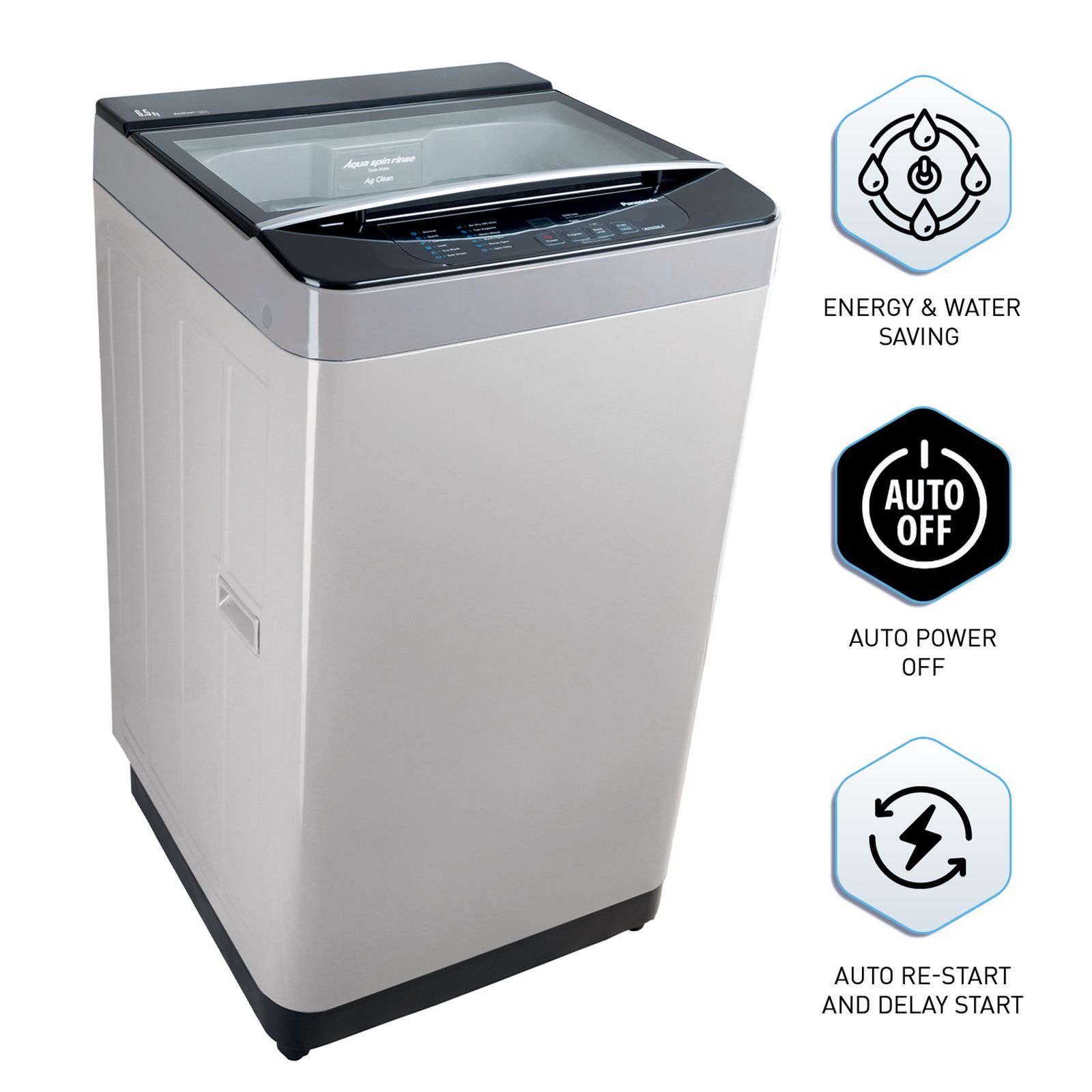 Panasonic 6.5 kg Fully Automatic Top Load Washing Machine (NA-F65C1CRB, Lint Filter, Charcoal Inox Grey)_6