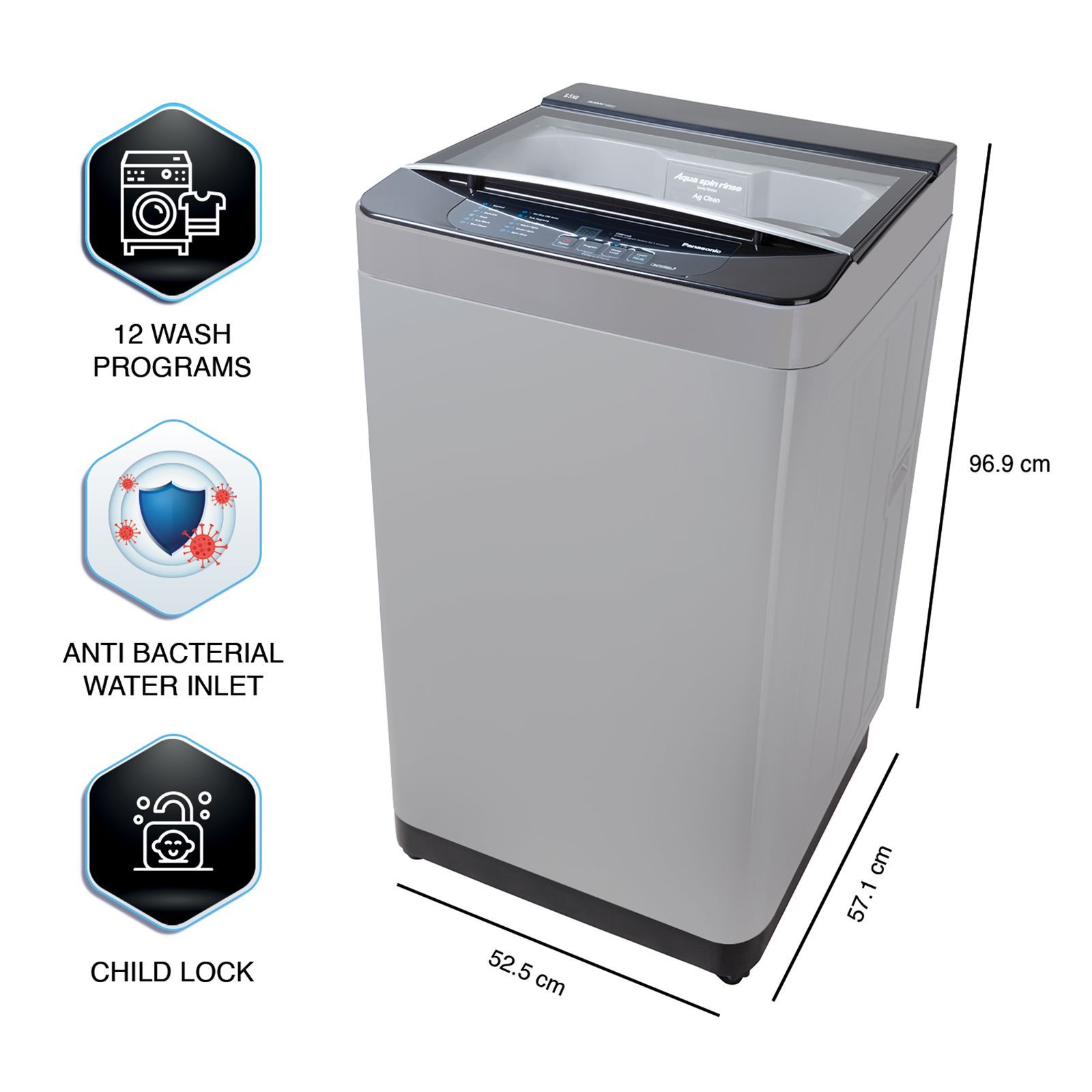 Panasonic 6.5 kg Fully Automatic Top Load Washing Machine (NA-F65C1CRB, Lint Filter, Charcoal Inox Grey)_7