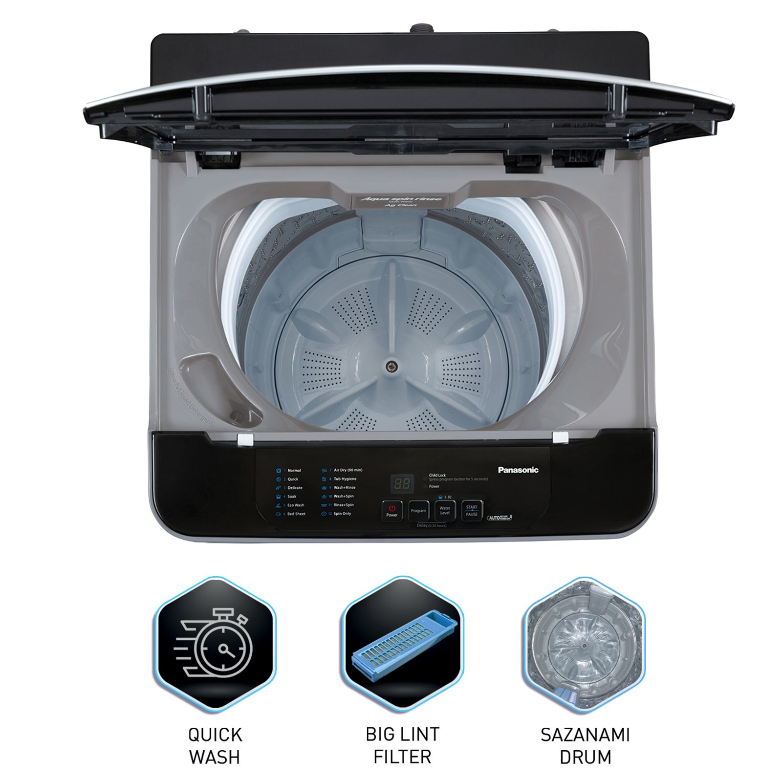 Panasonic 6.5 kg Fully Automatic Top Load Washing Machine (NA-F65C1CRB, Lint Filter, Charcoal Inox Grey)_8