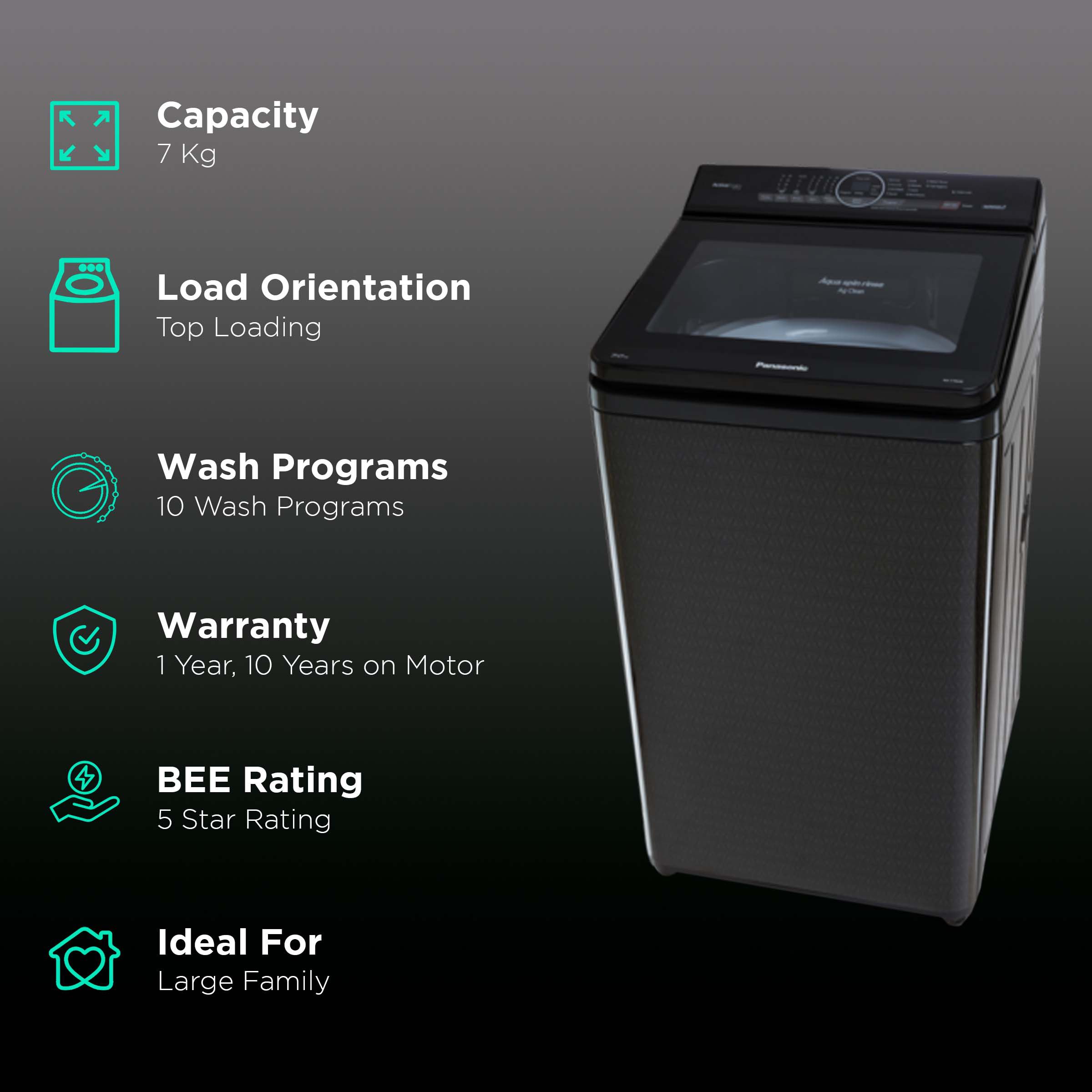 Panasonic 7 kg 5 Star Fully Automatic Top Load Washing Machine (NA-F70A9BRB, Stainmaster, Black)_2